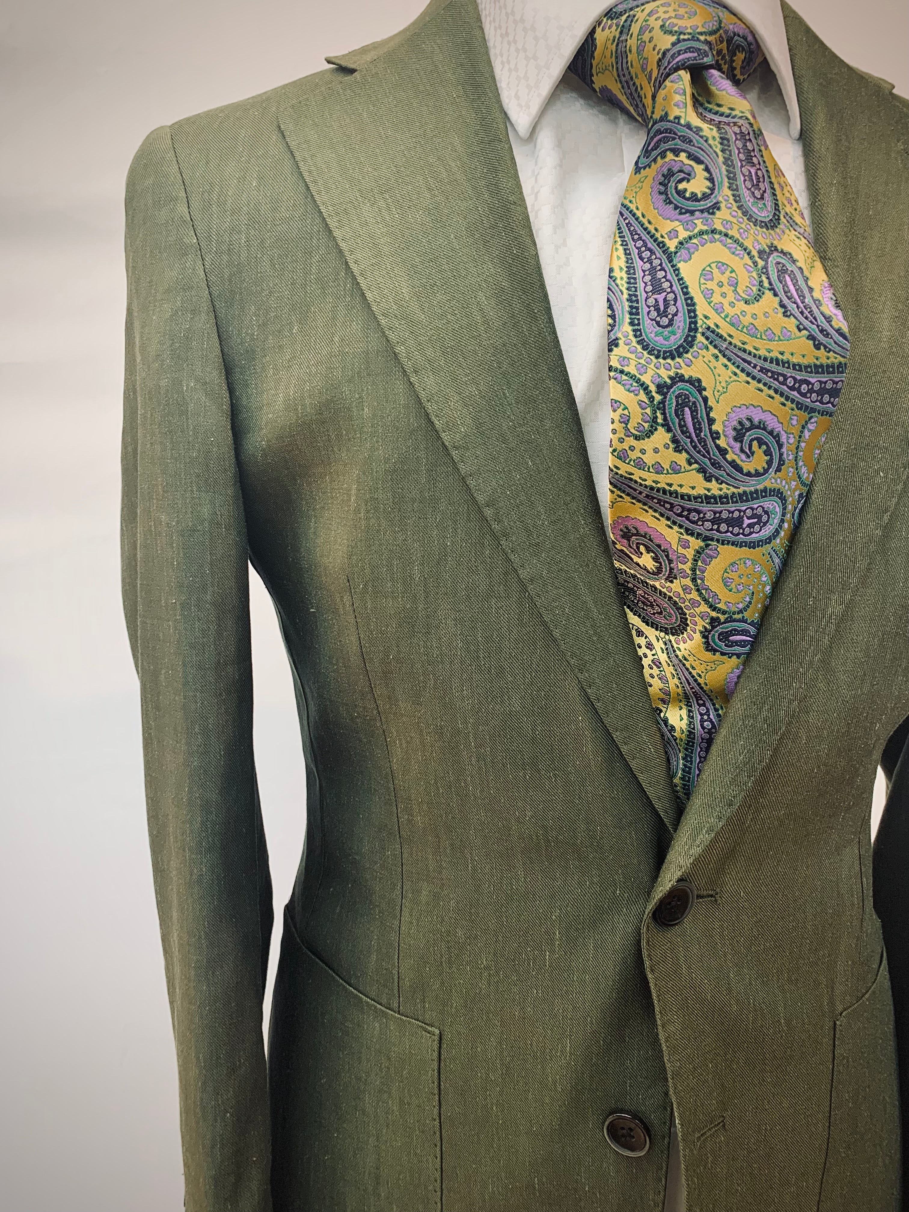 Tiglio Slim Fit Green Stretch Linen Suit