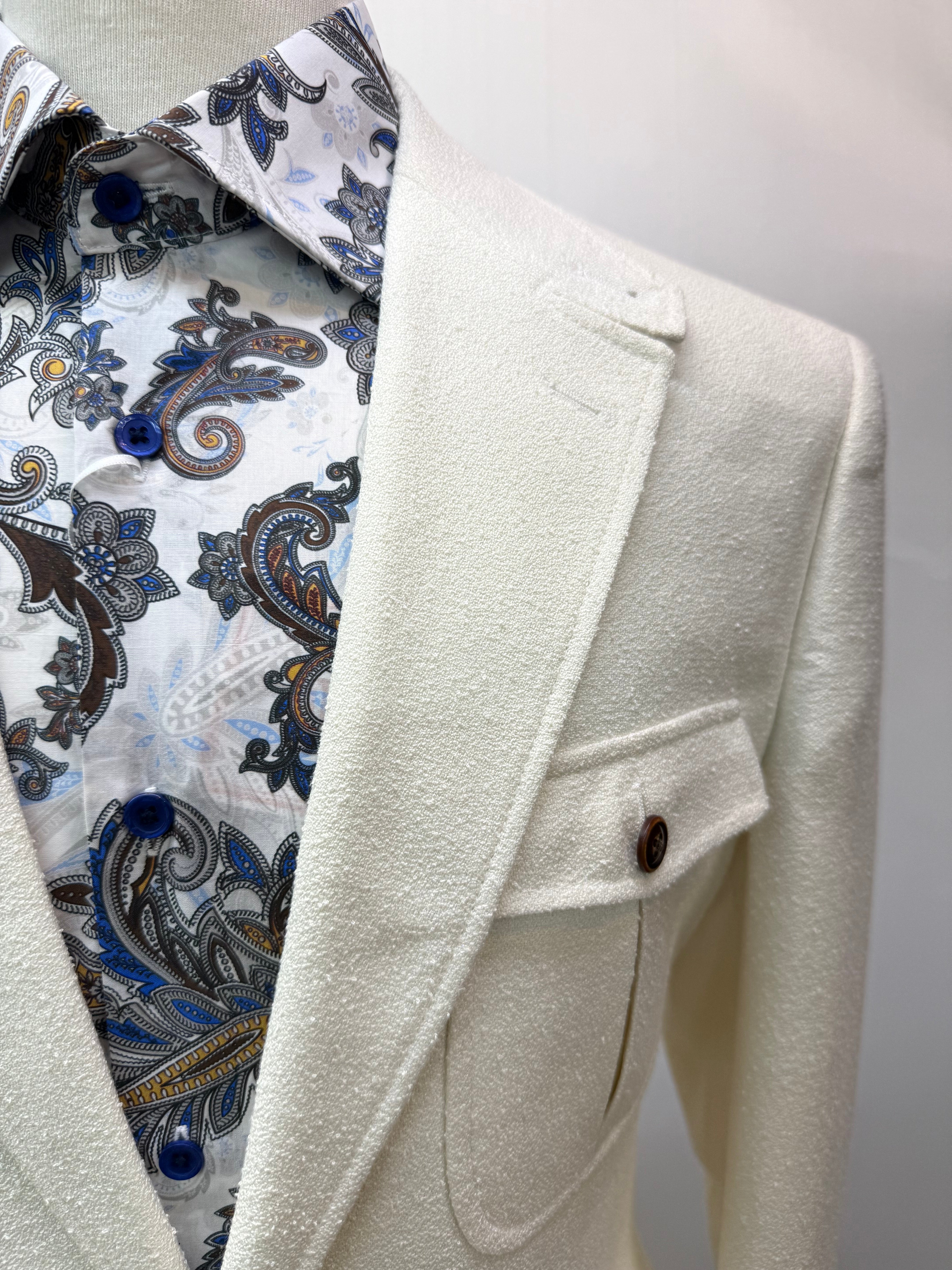 Couture Cream Coat w/Brown Linen Pants