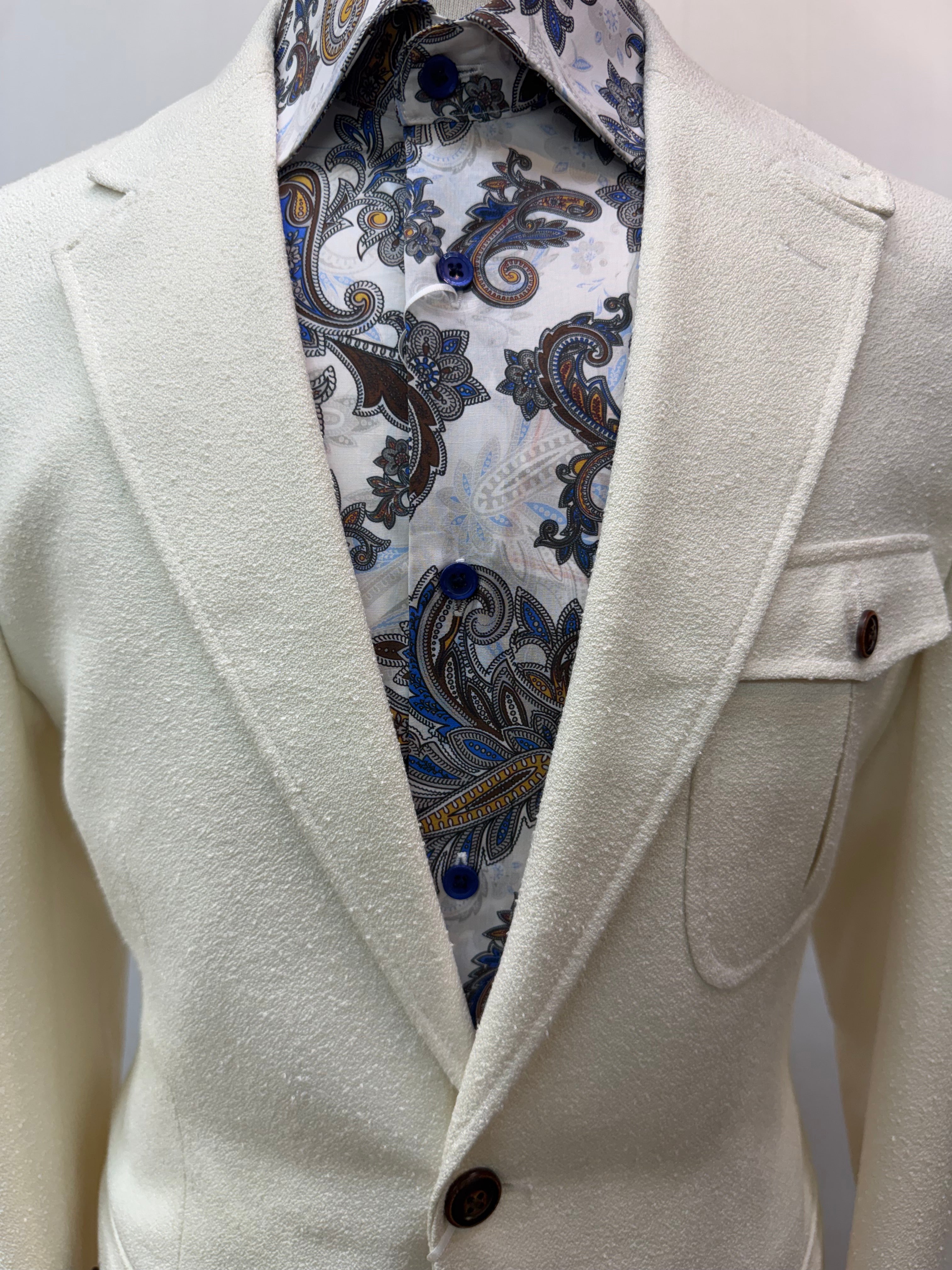 Couture Cream Coat w/Brown Linen Pants