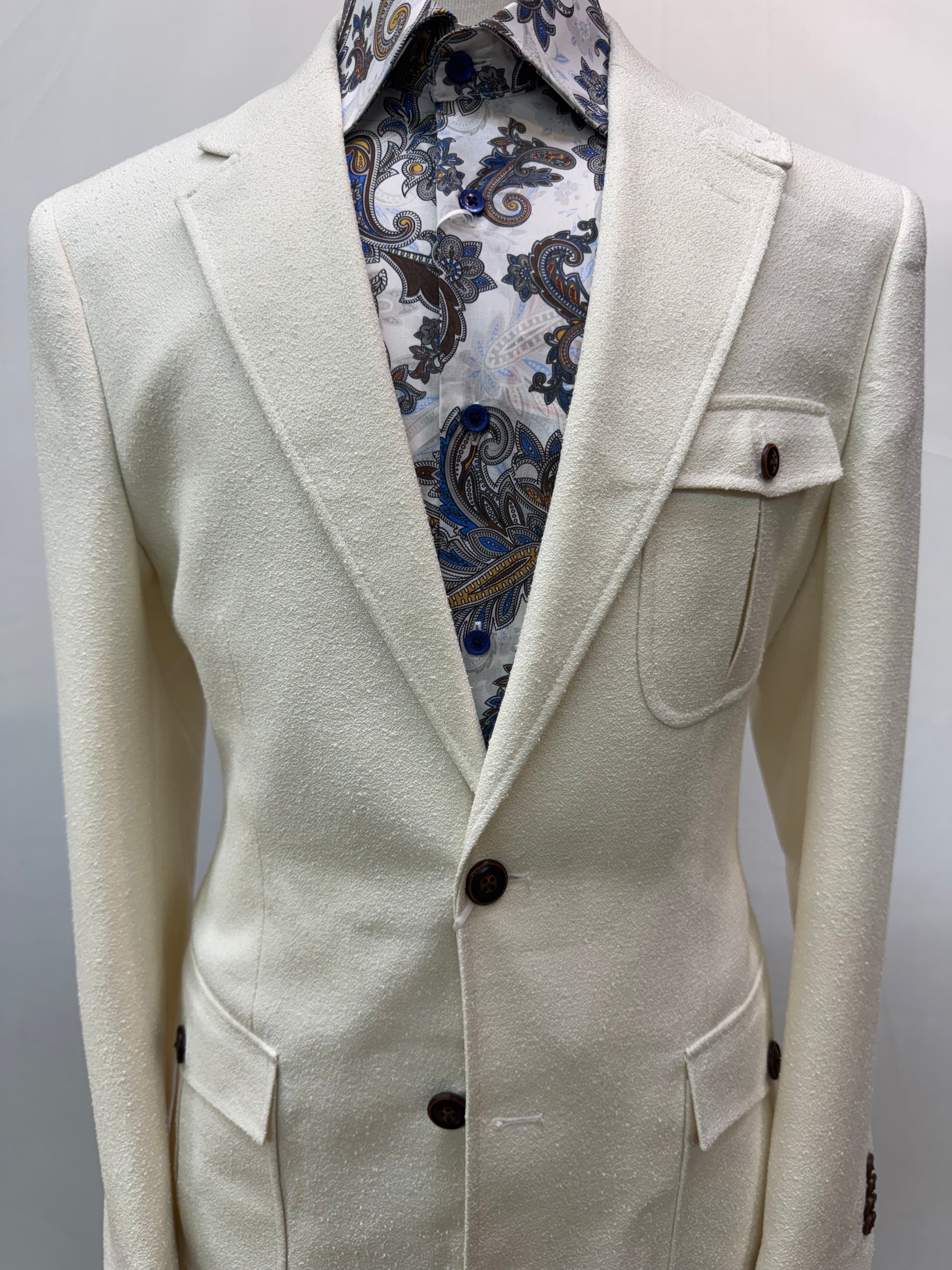 Couture Cream Coat w/Brown Linen Pants
