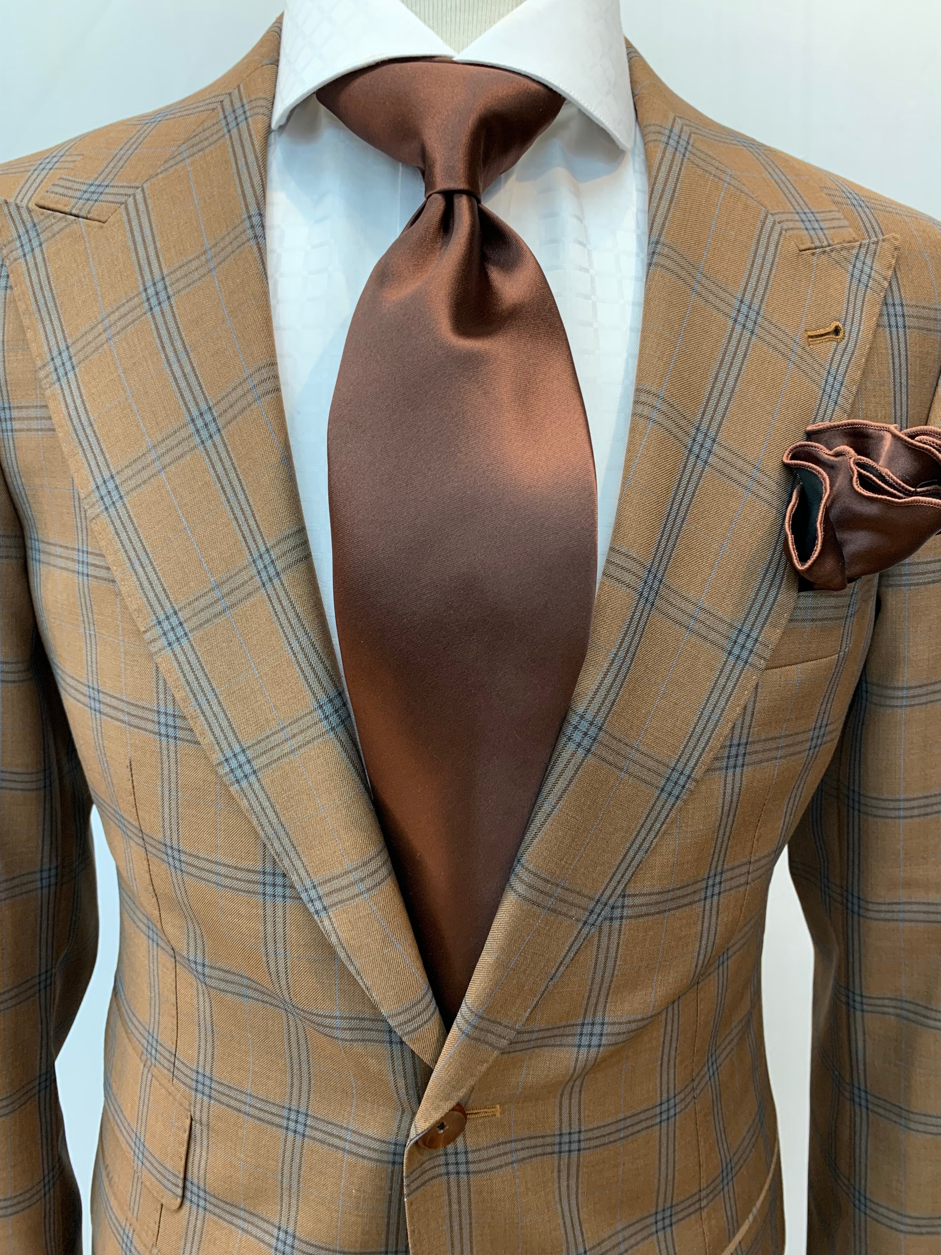 Stitch by Stitch Suit-Silver Brown/Blue Windowpane