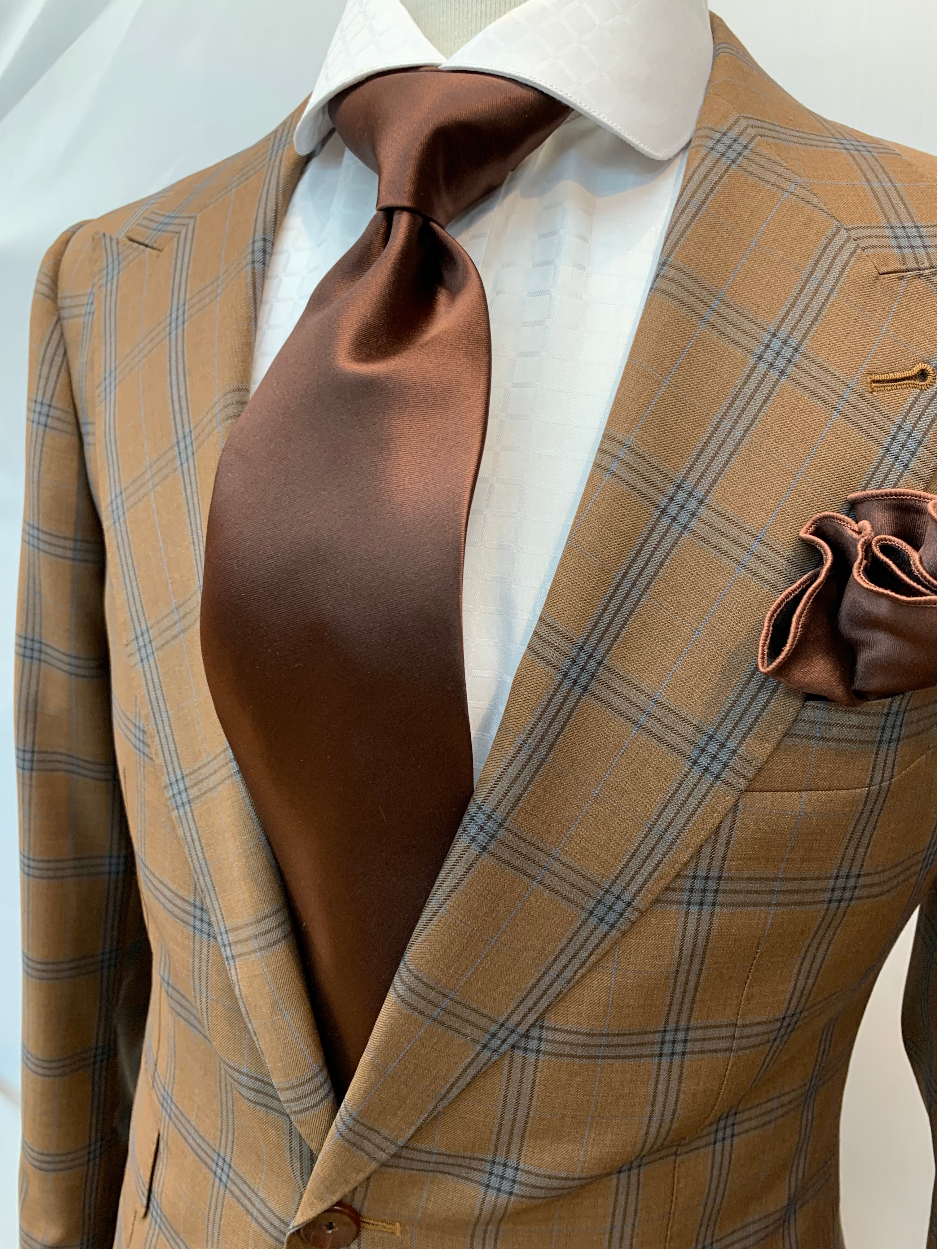 Stitch by Stitch Suit-Silver Brown/Blue Windowpane