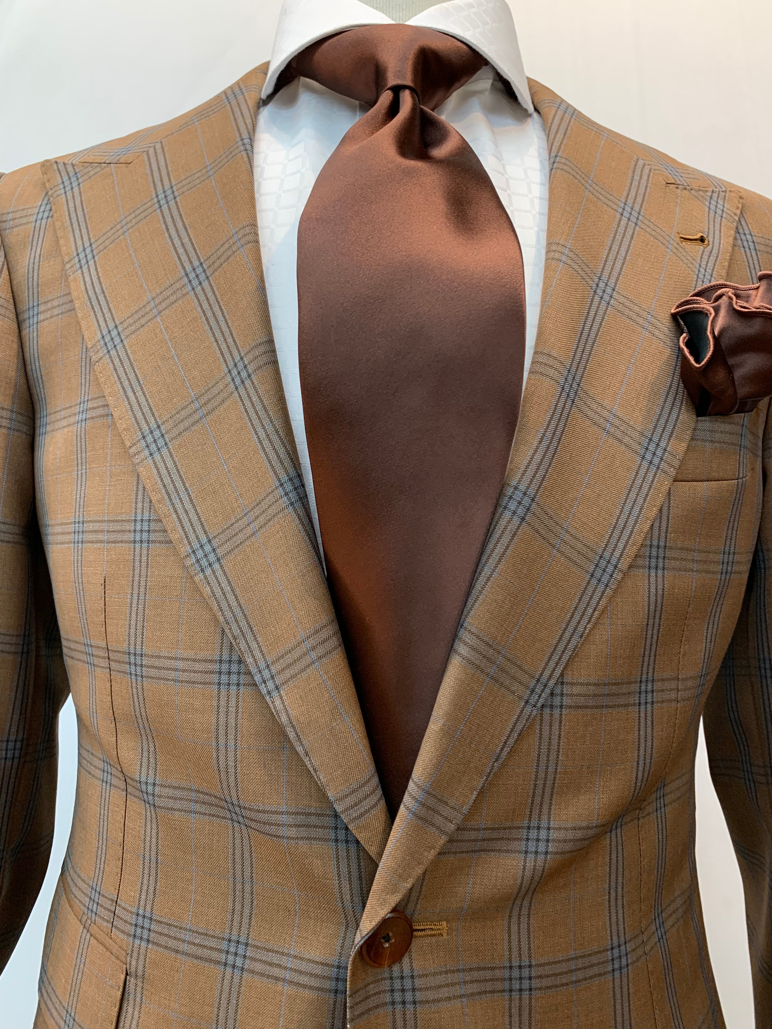 Stitch by Stitch Suit-Silver Brown/Blue Windowpane