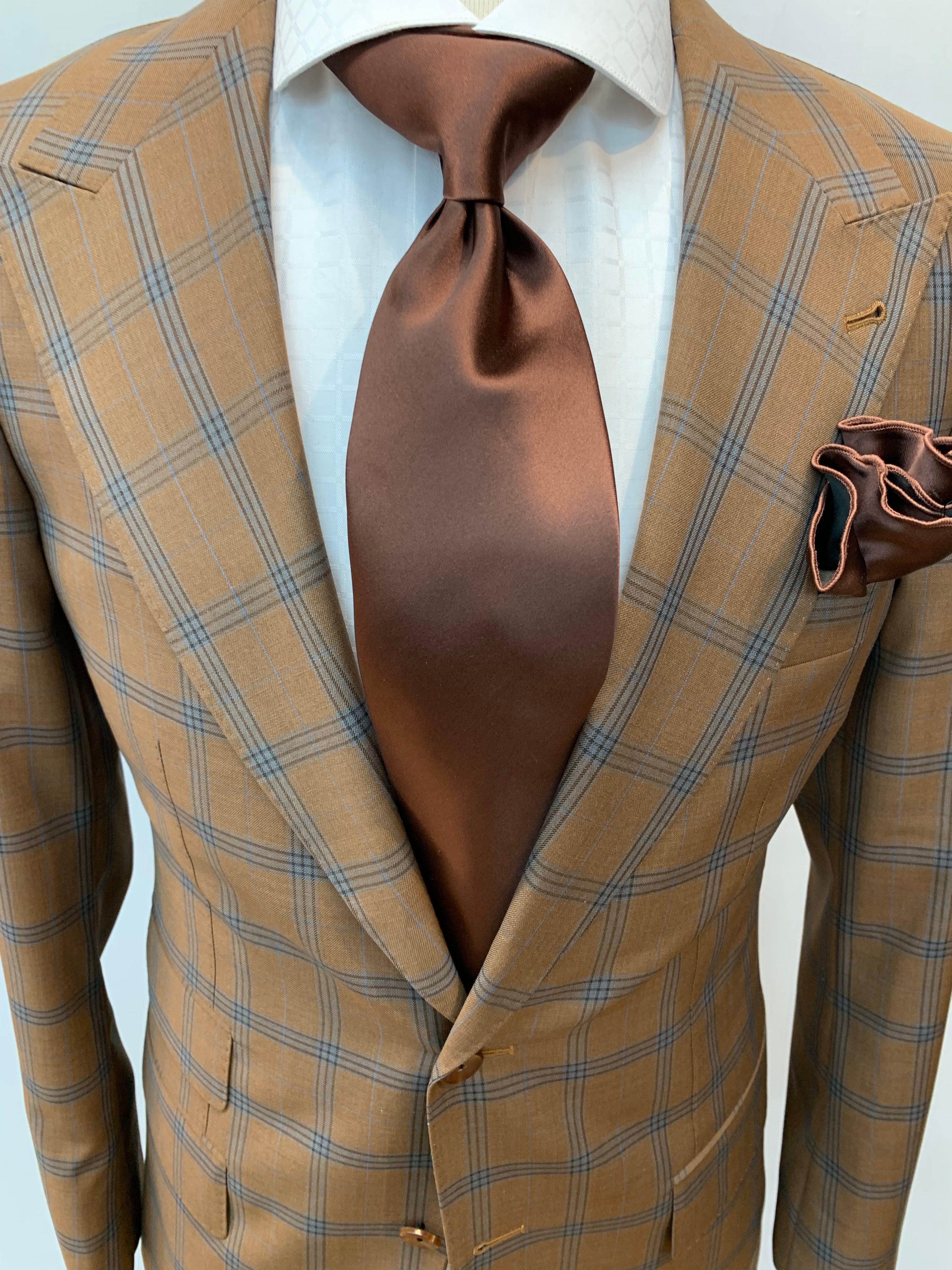 Stitch by Stitch Suit-Silver Brown/Blue Windowpane
