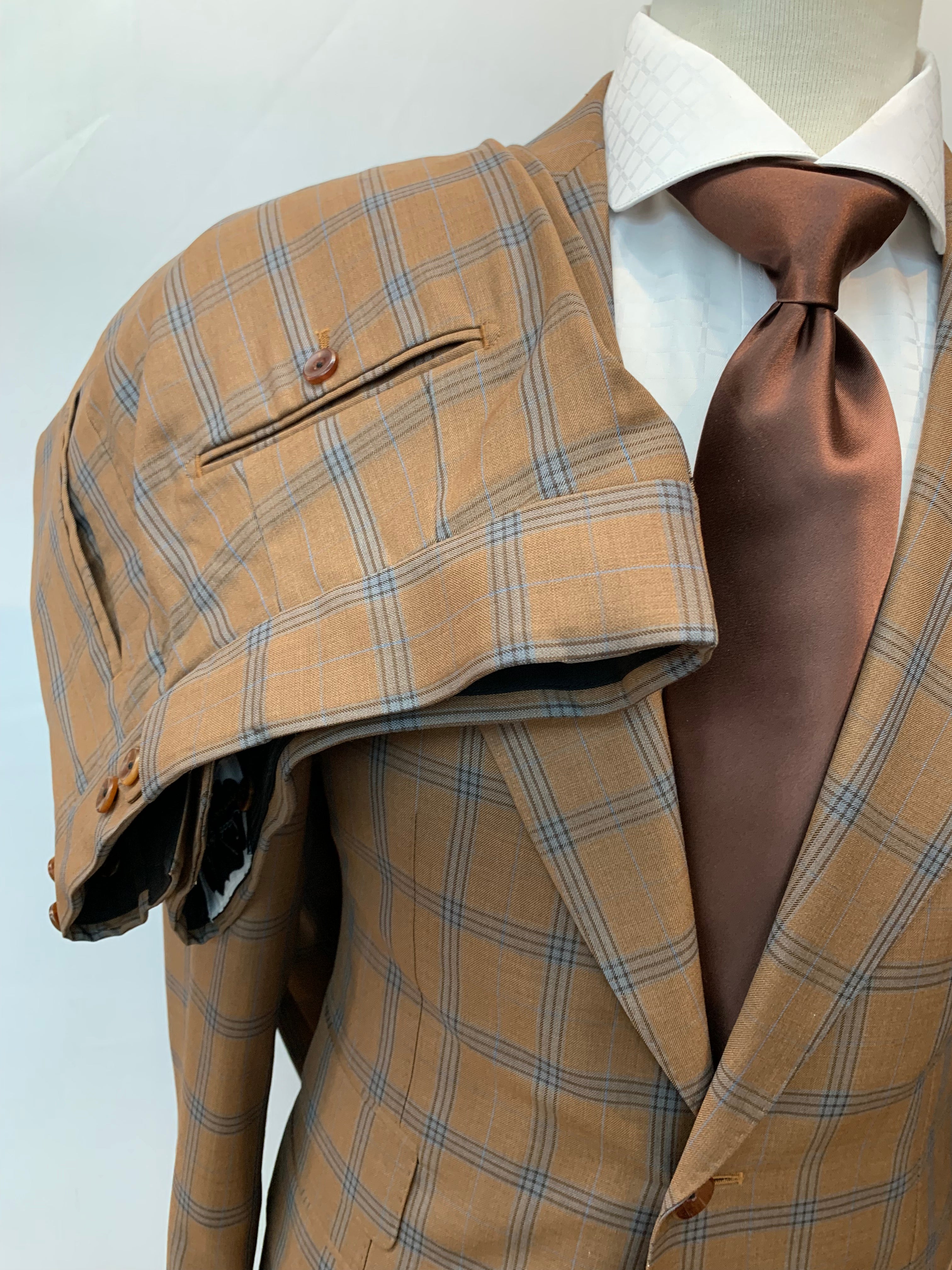Stitch by Stitch Suit-Silver Brown/Blue Windowpane