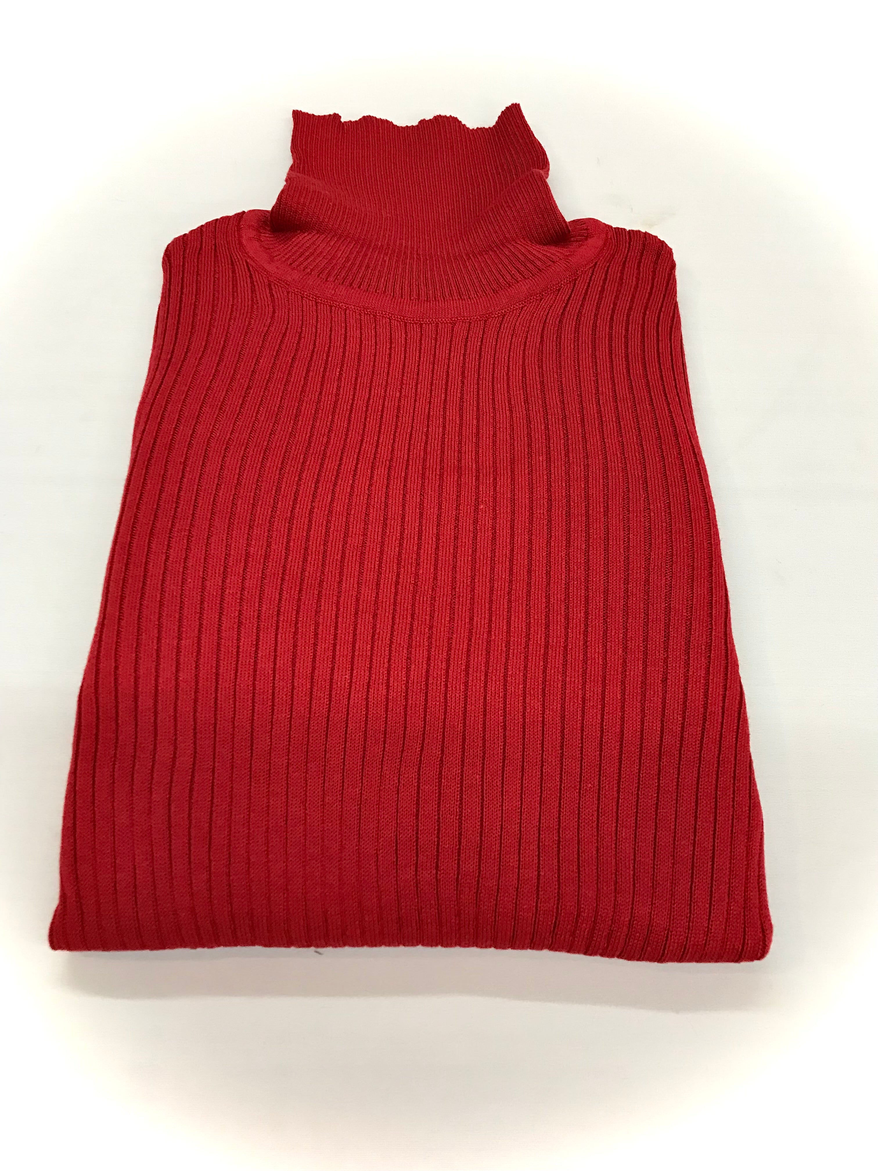 Red Fitted Ribbed Turtleneck