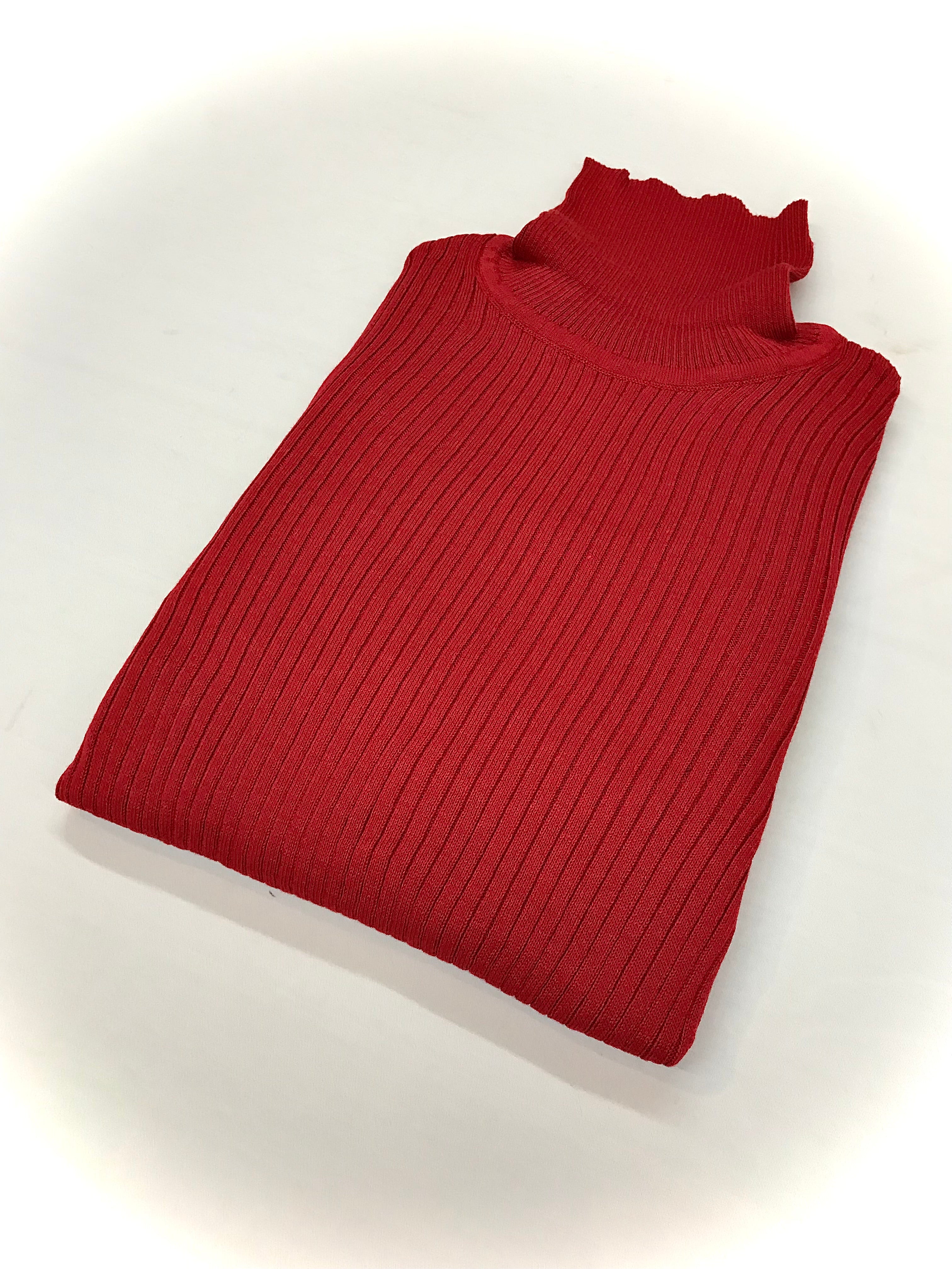 Red Fitted Ribbed Turtleneck