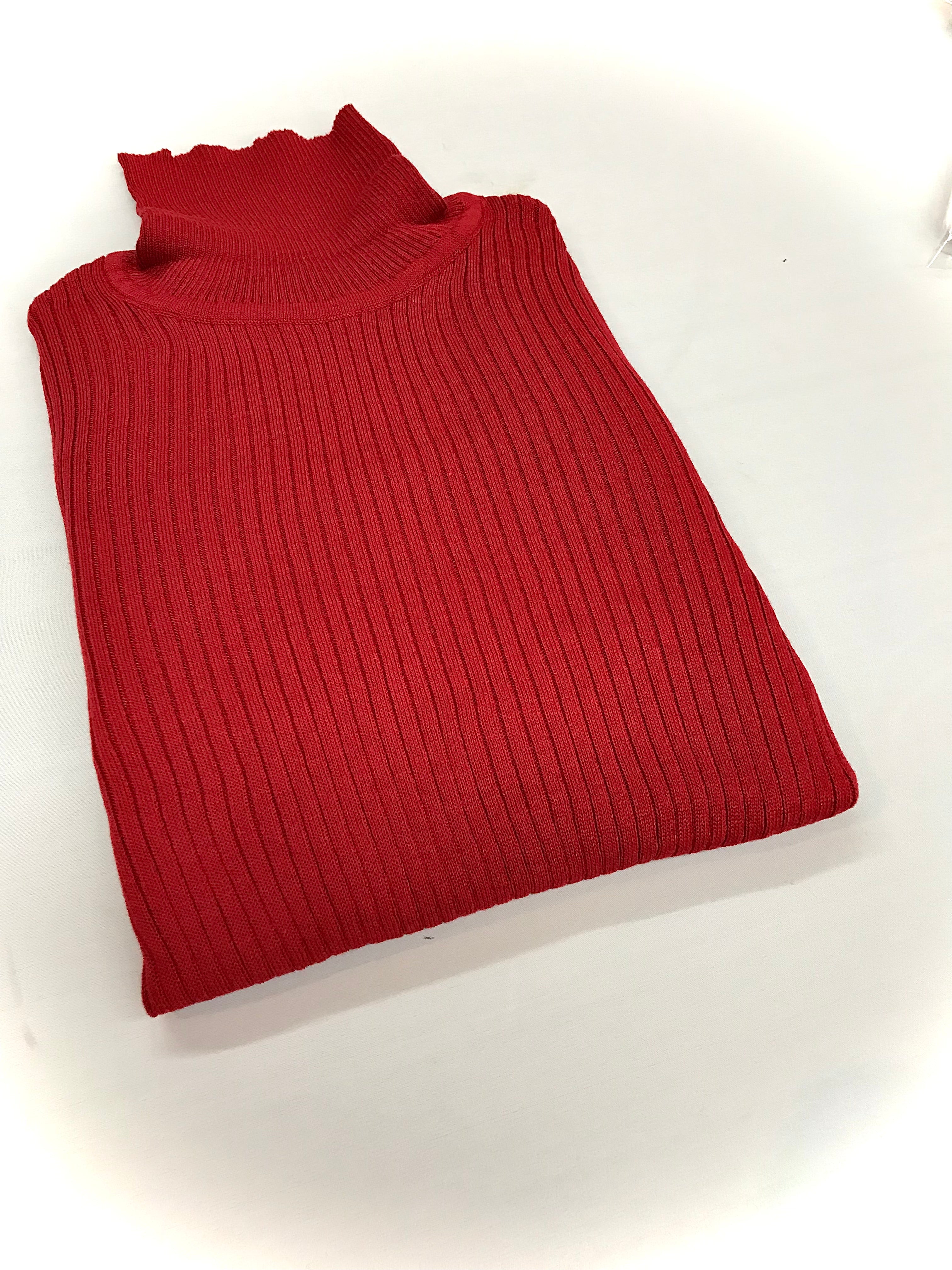 Red Fitted Ribbed Turtleneck