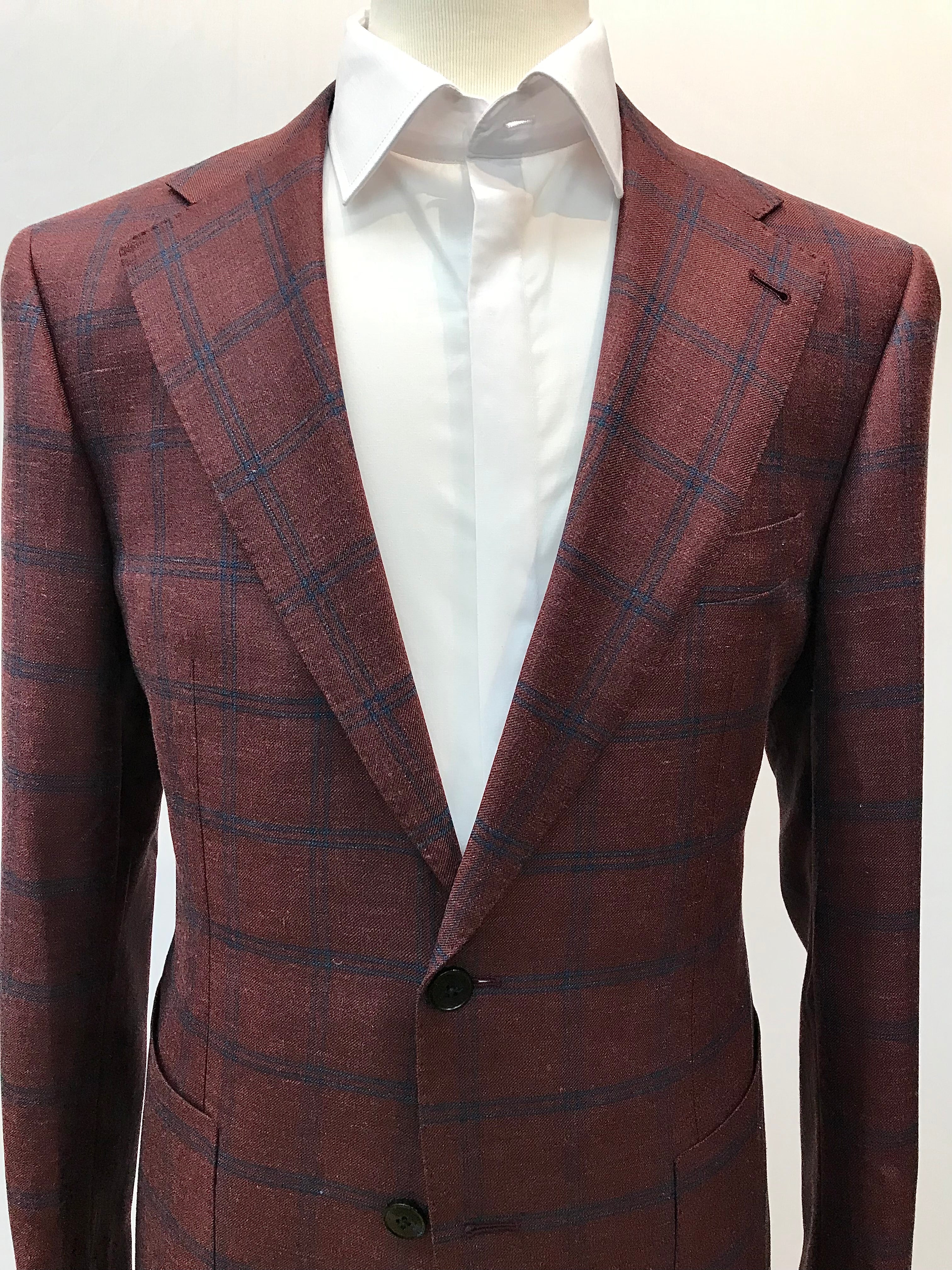 Stitch by Stitch Burgundy/Blue Double Windowpane Sportcoat