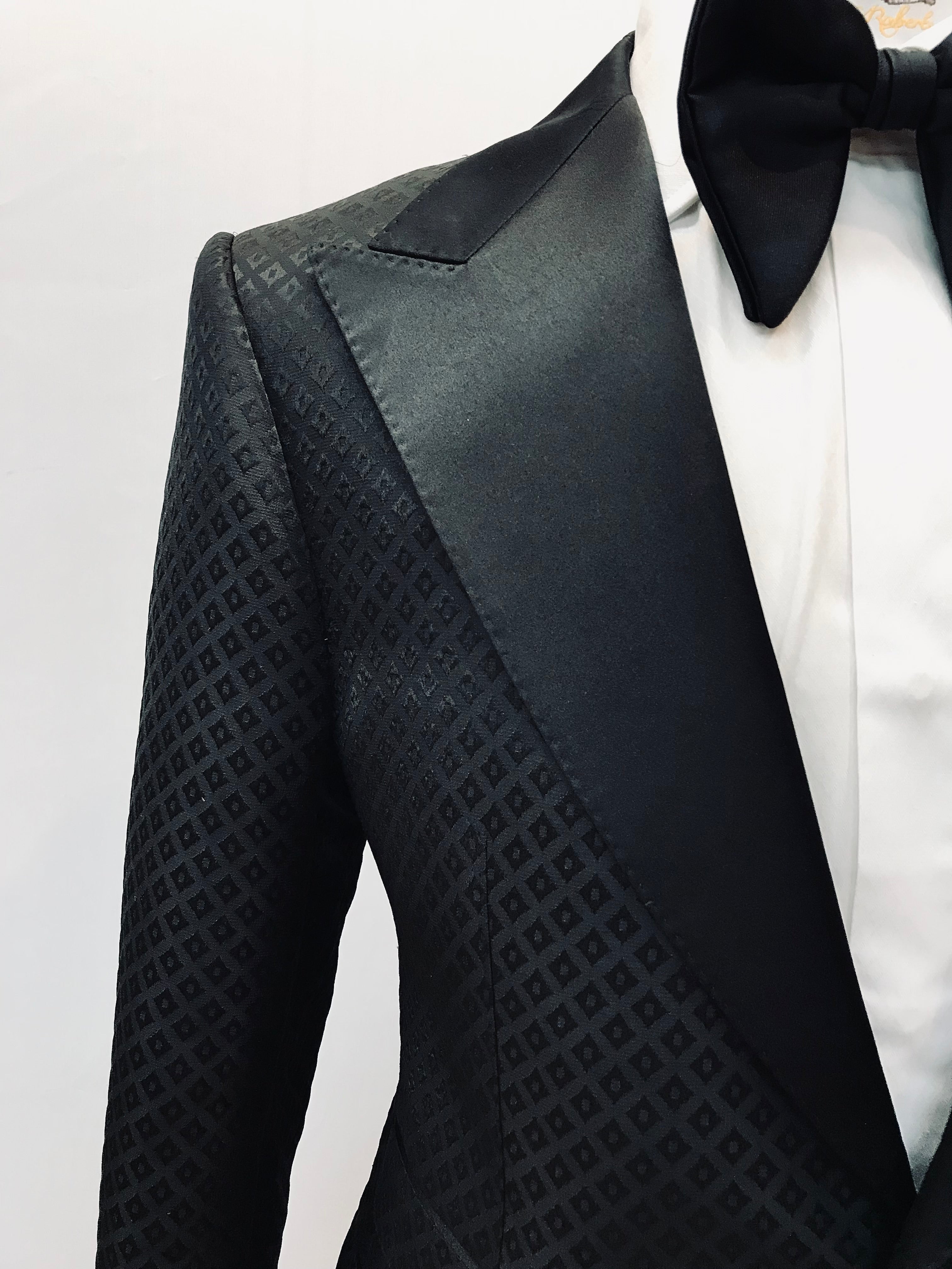 Black Diamond Textured Tuxedo Jacket