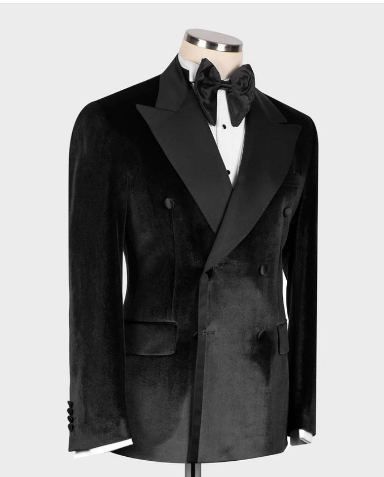 Black Velvet Double Breasted Tuxedo Jacket