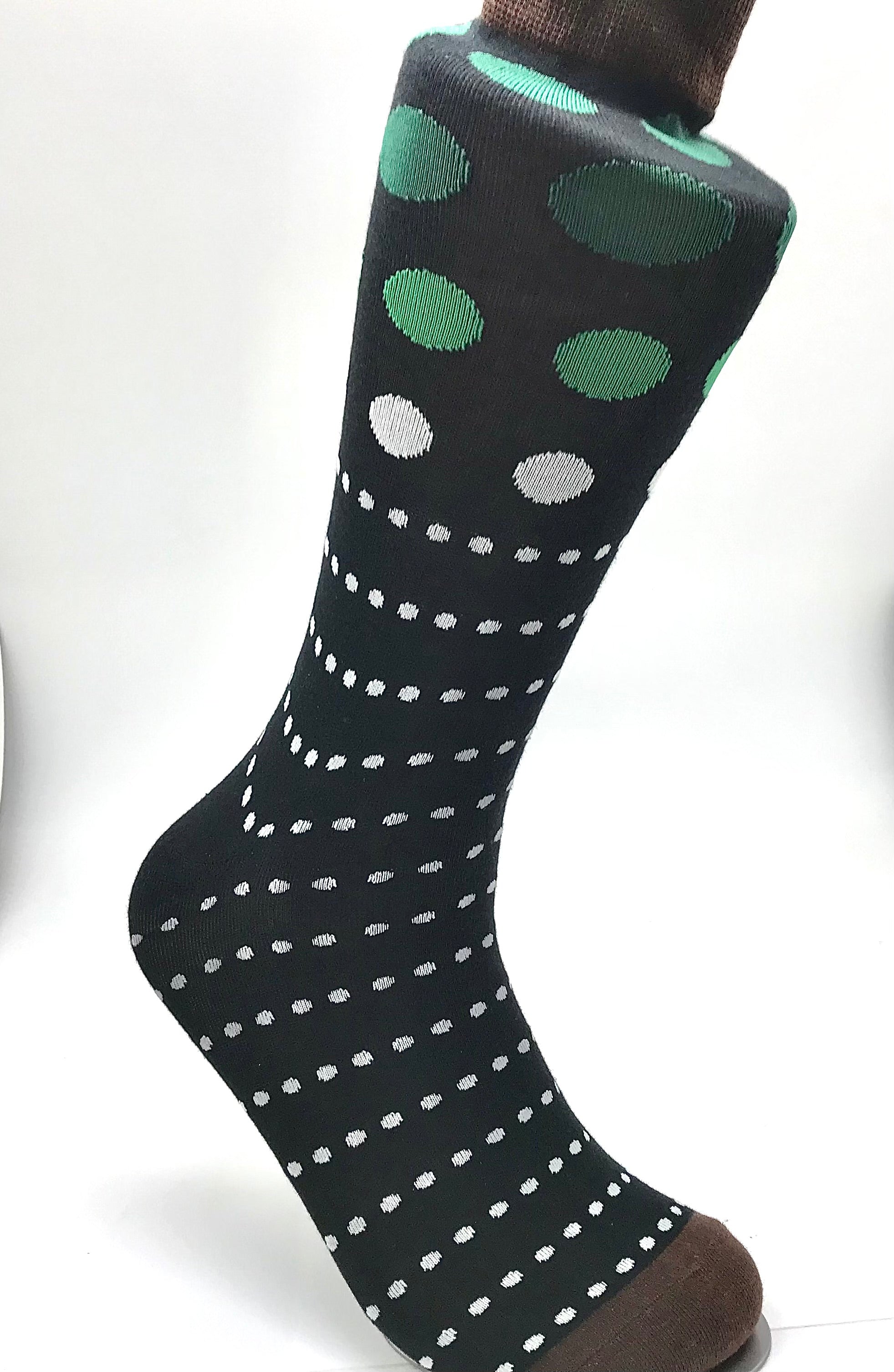 Black/White/Green Polka Dot Sock