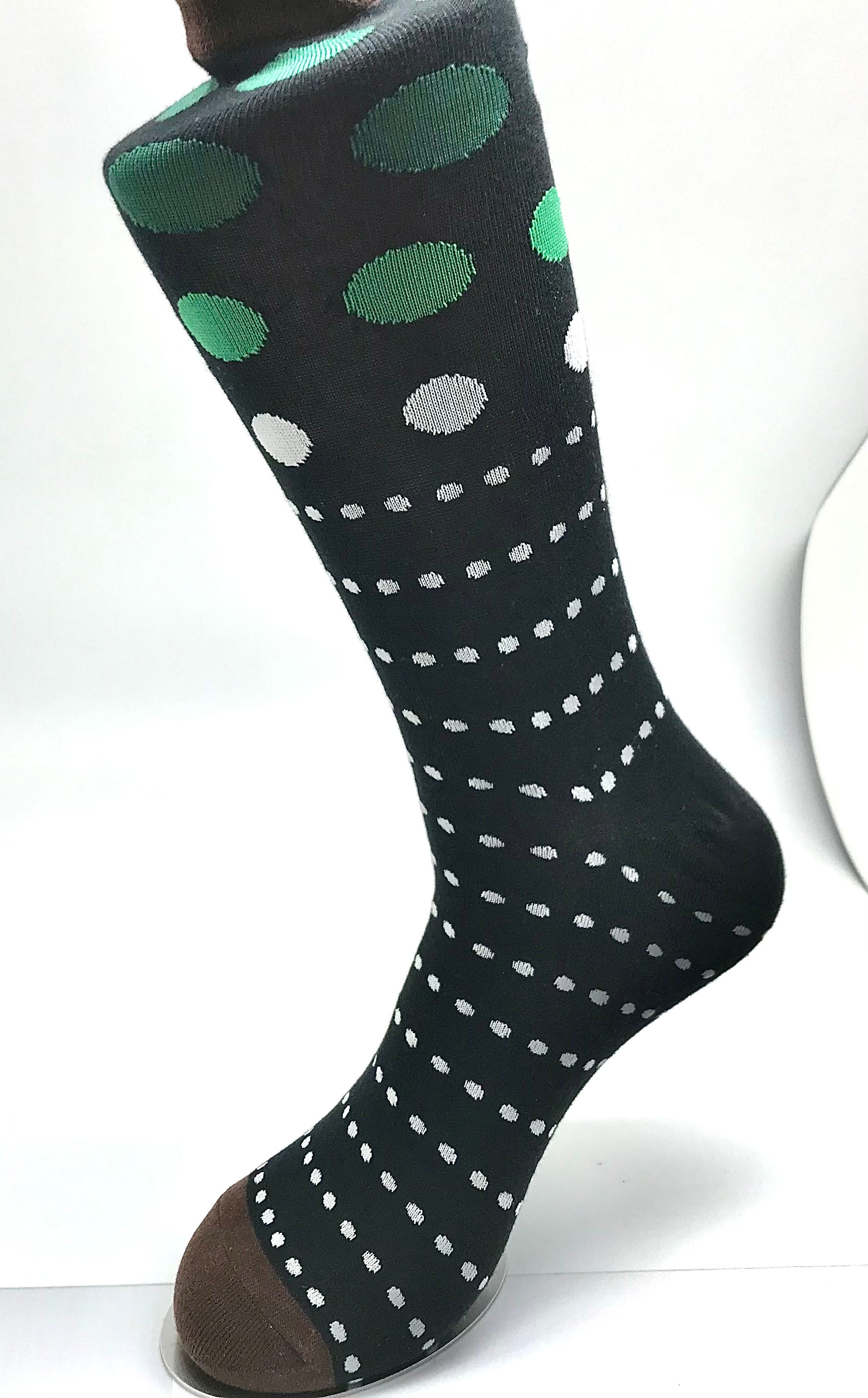 Black/White/Green Polka Dot Sock