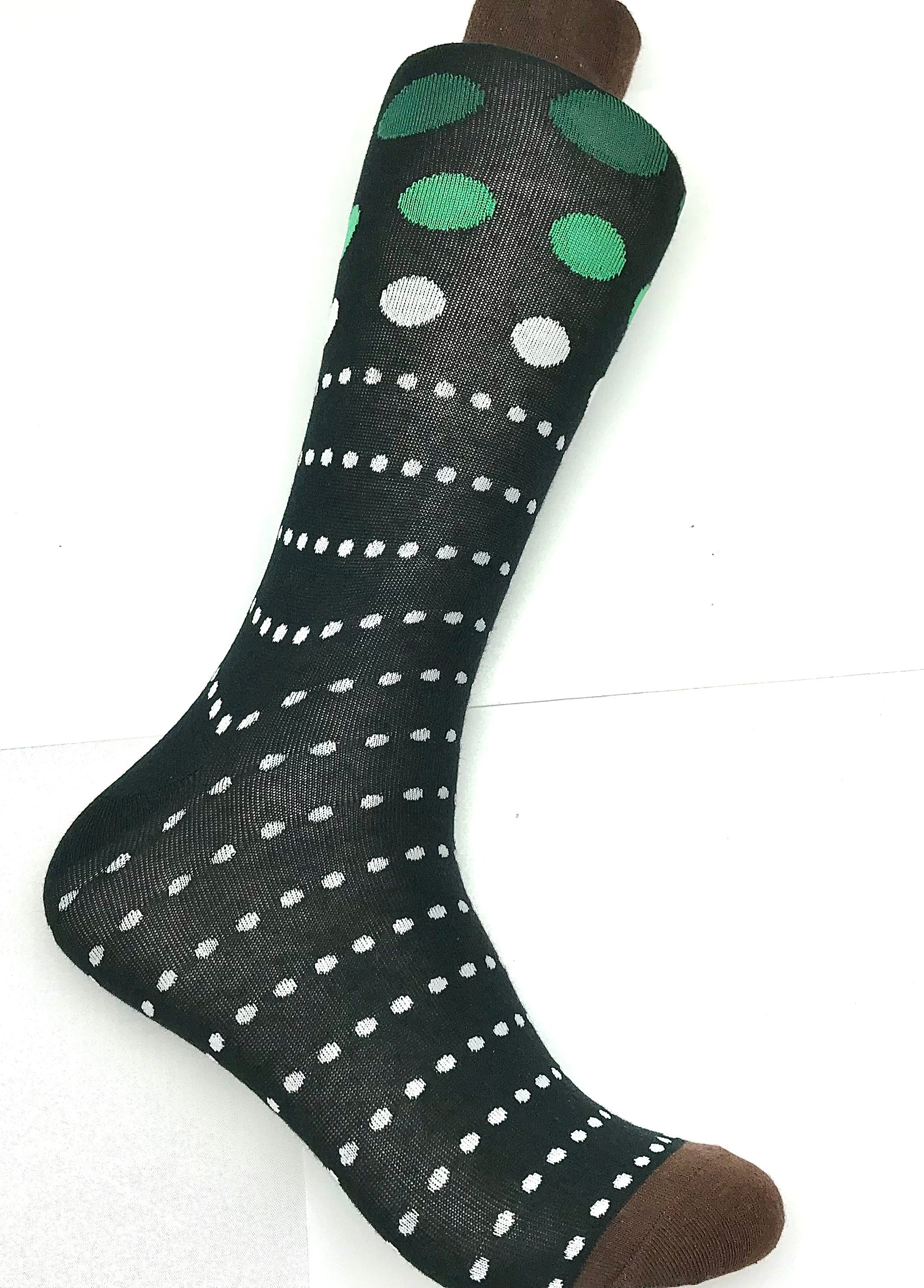 Black/White/Green Polka Dot Sock