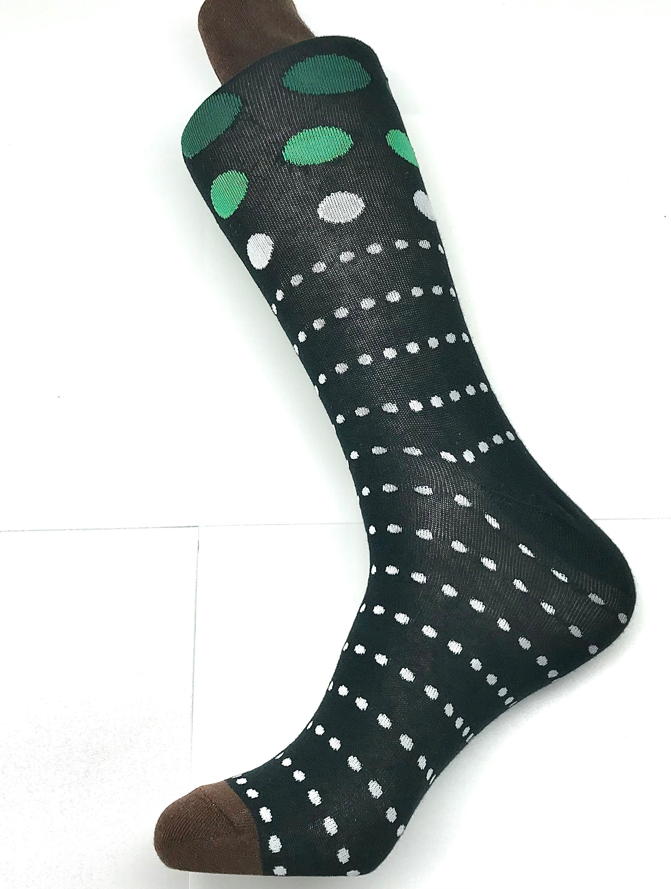 Black/White/Green Polka Dot Sock