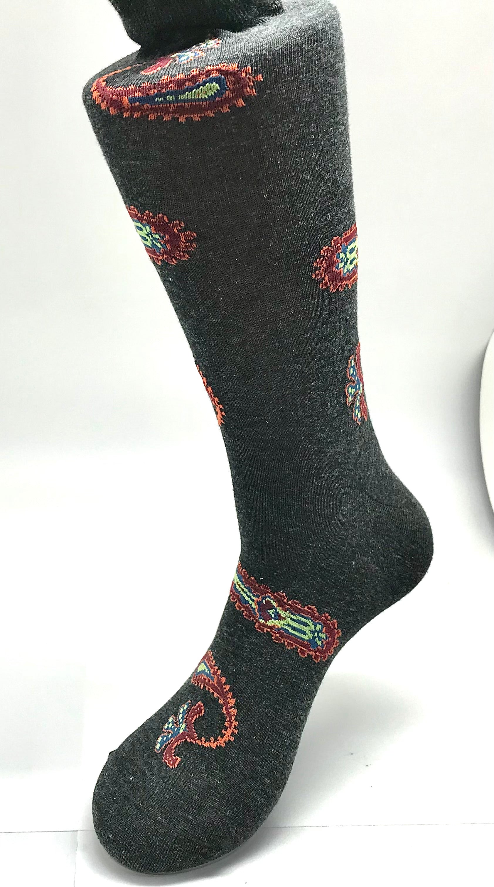 Gray/Orange/Green Paisley Sock