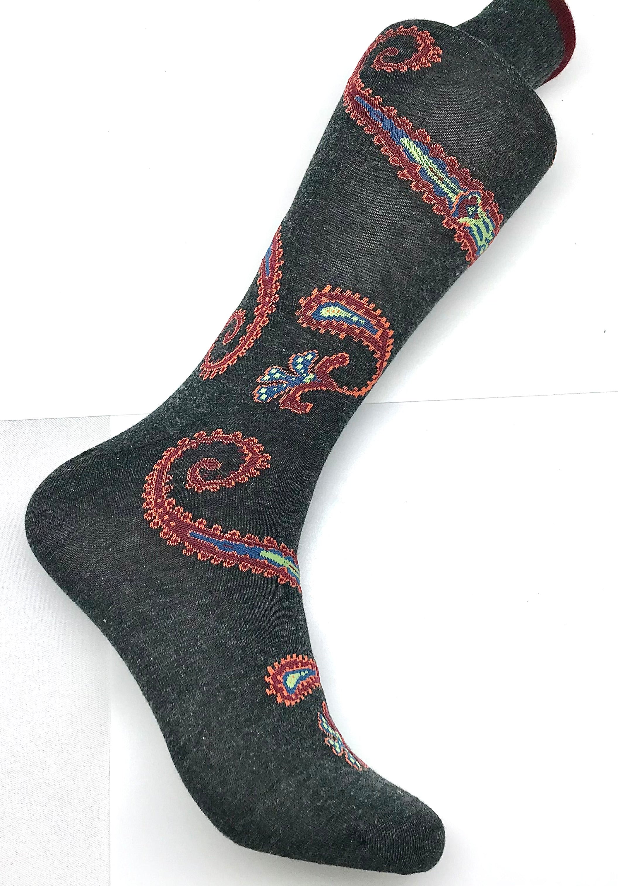 Gray/Orange/Green Paisley Sock