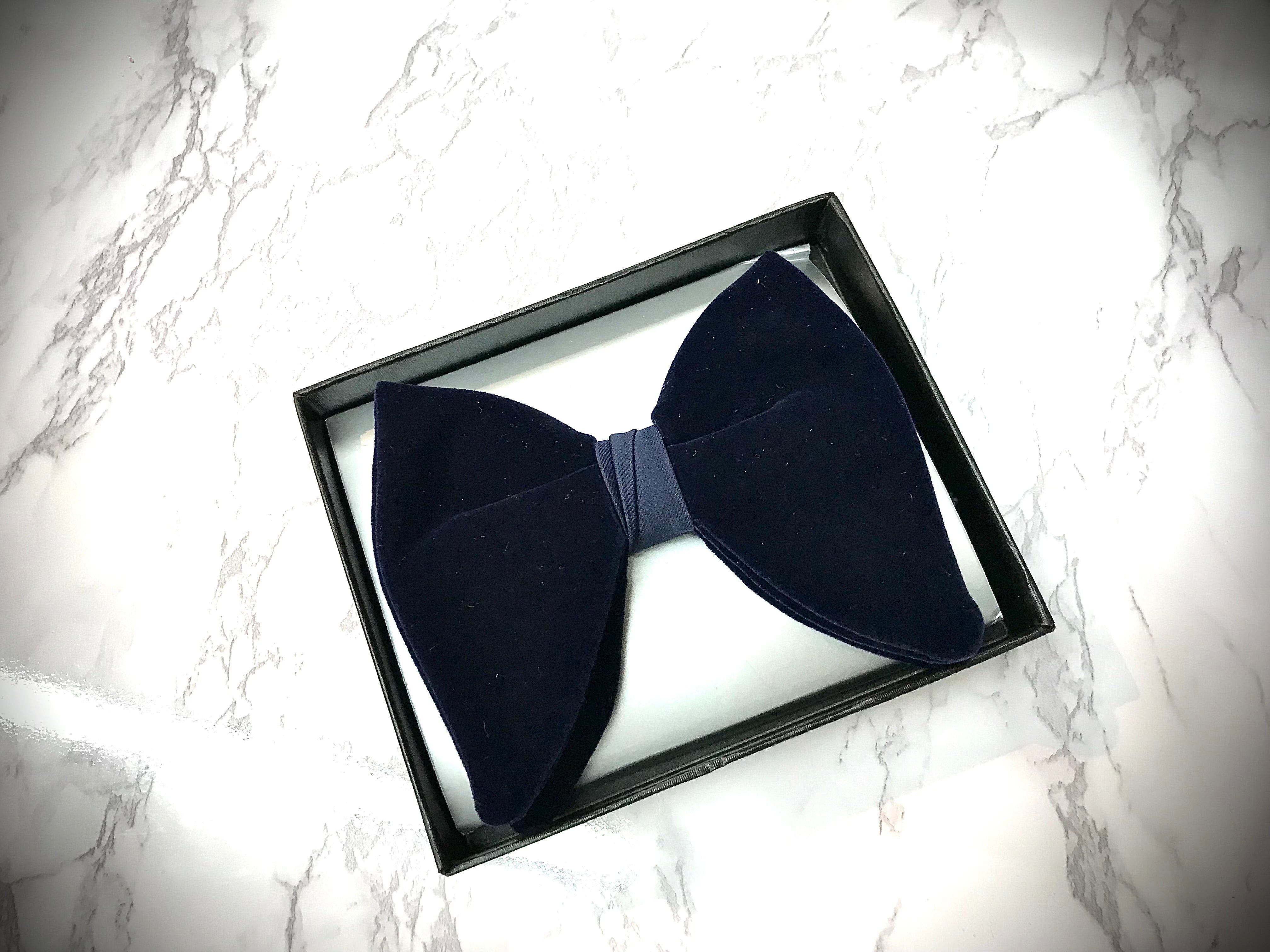 Dark Navy Blue Velvet Butterfly BowTie