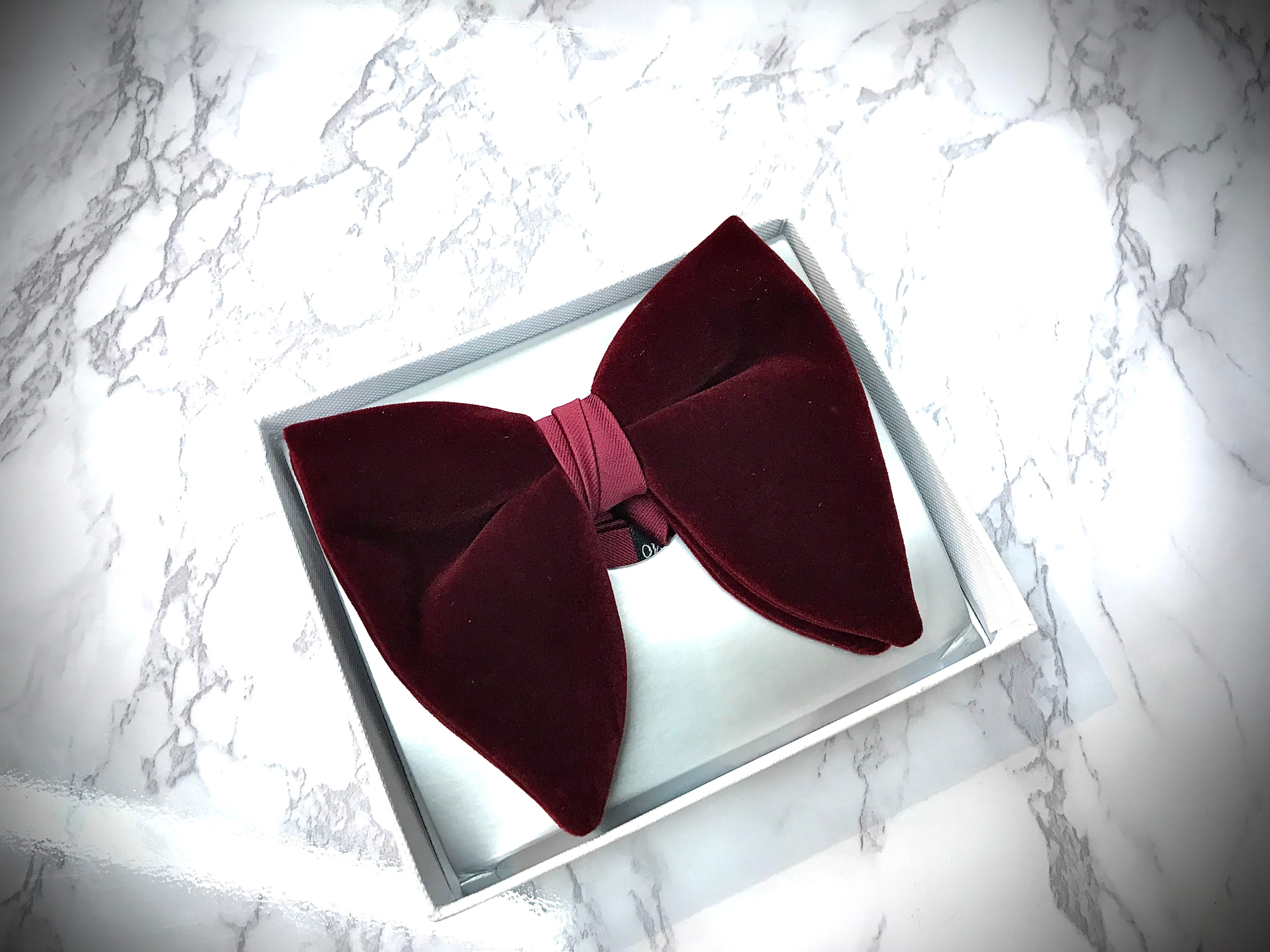 Burgundy Velvet Butterfly BowTie