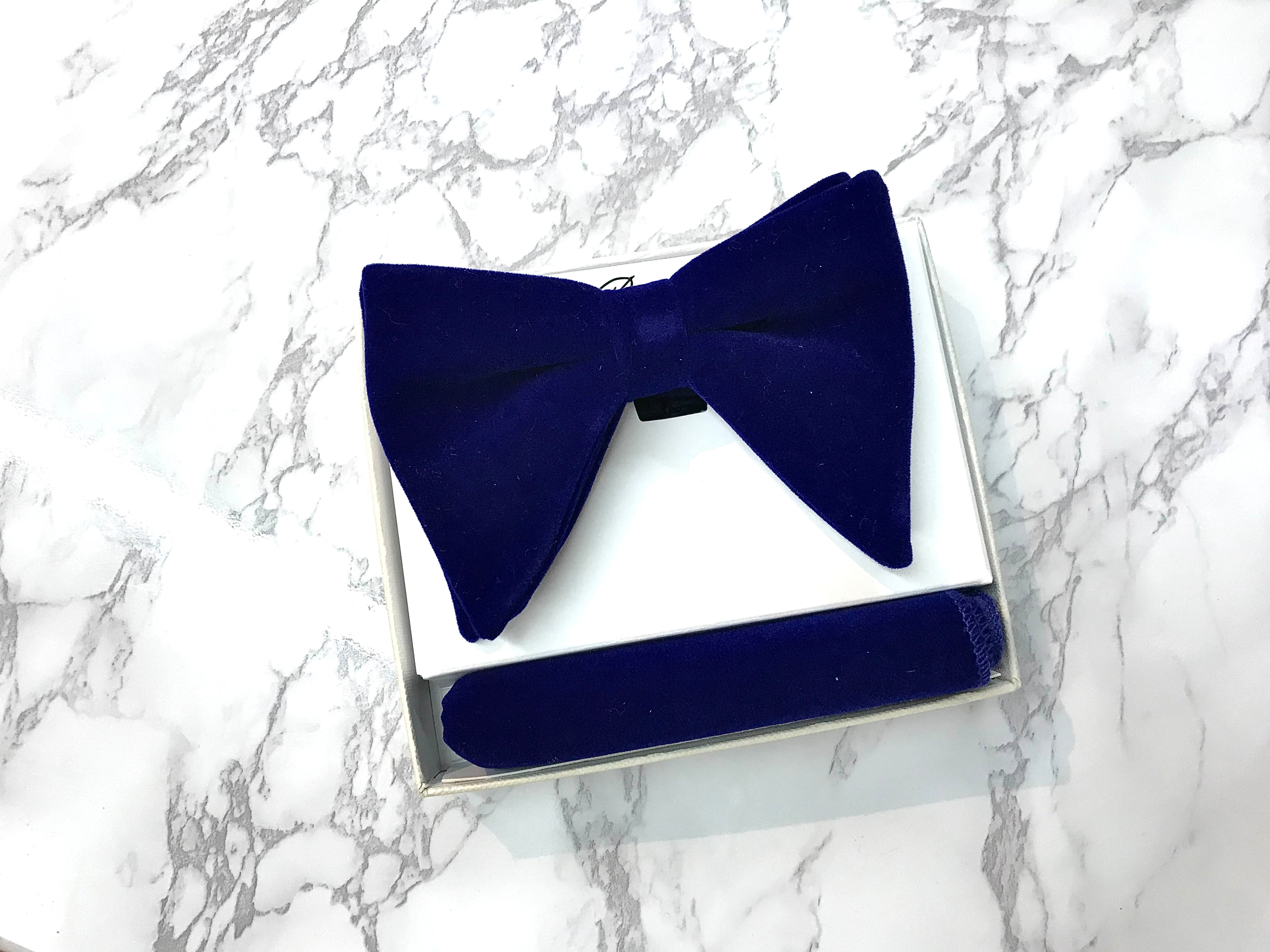 Dark Royal Blue Velvet Butterfly BowTie