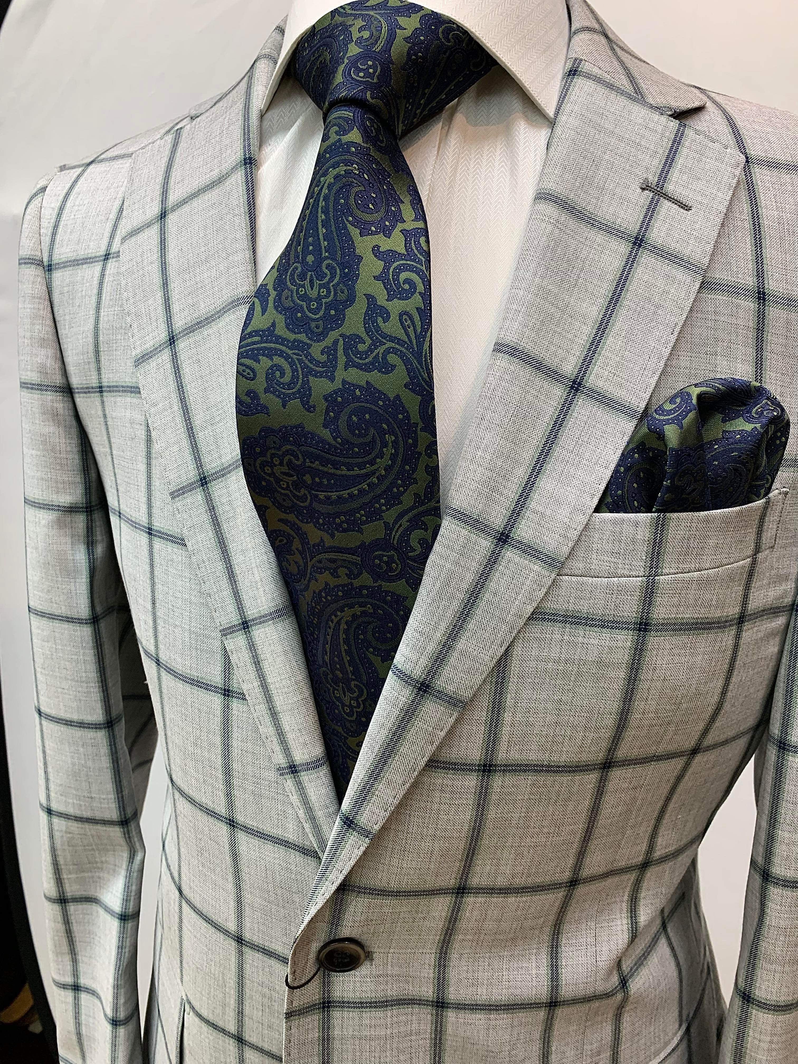 Tiglio Gray/Green & Blue Windowpane w/Green Pant