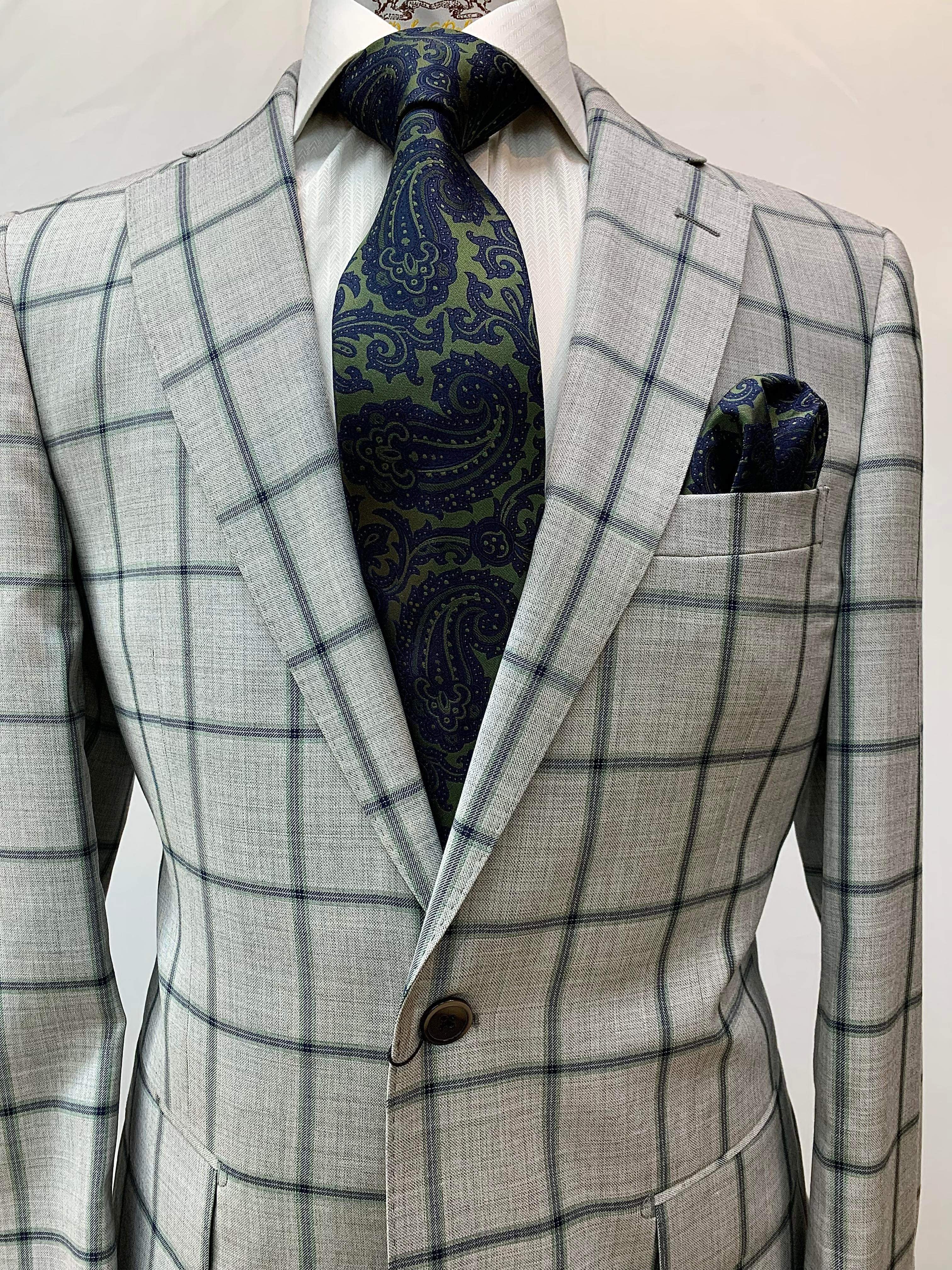 Tiglio Gray/Green & Blue Windowpane w/Green Pant