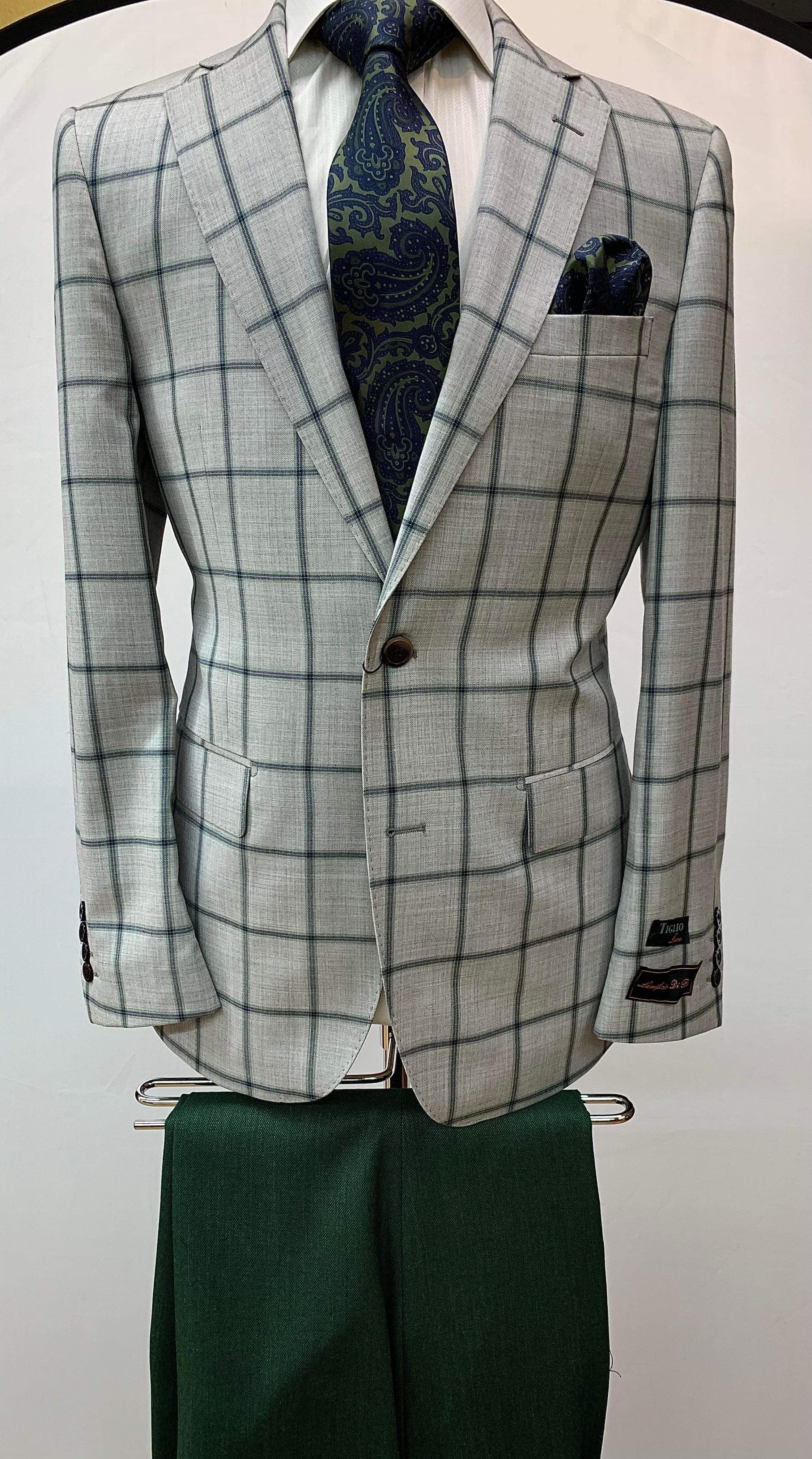 Tiglio Gray/Green & Blue Windowpane w/Green Pant