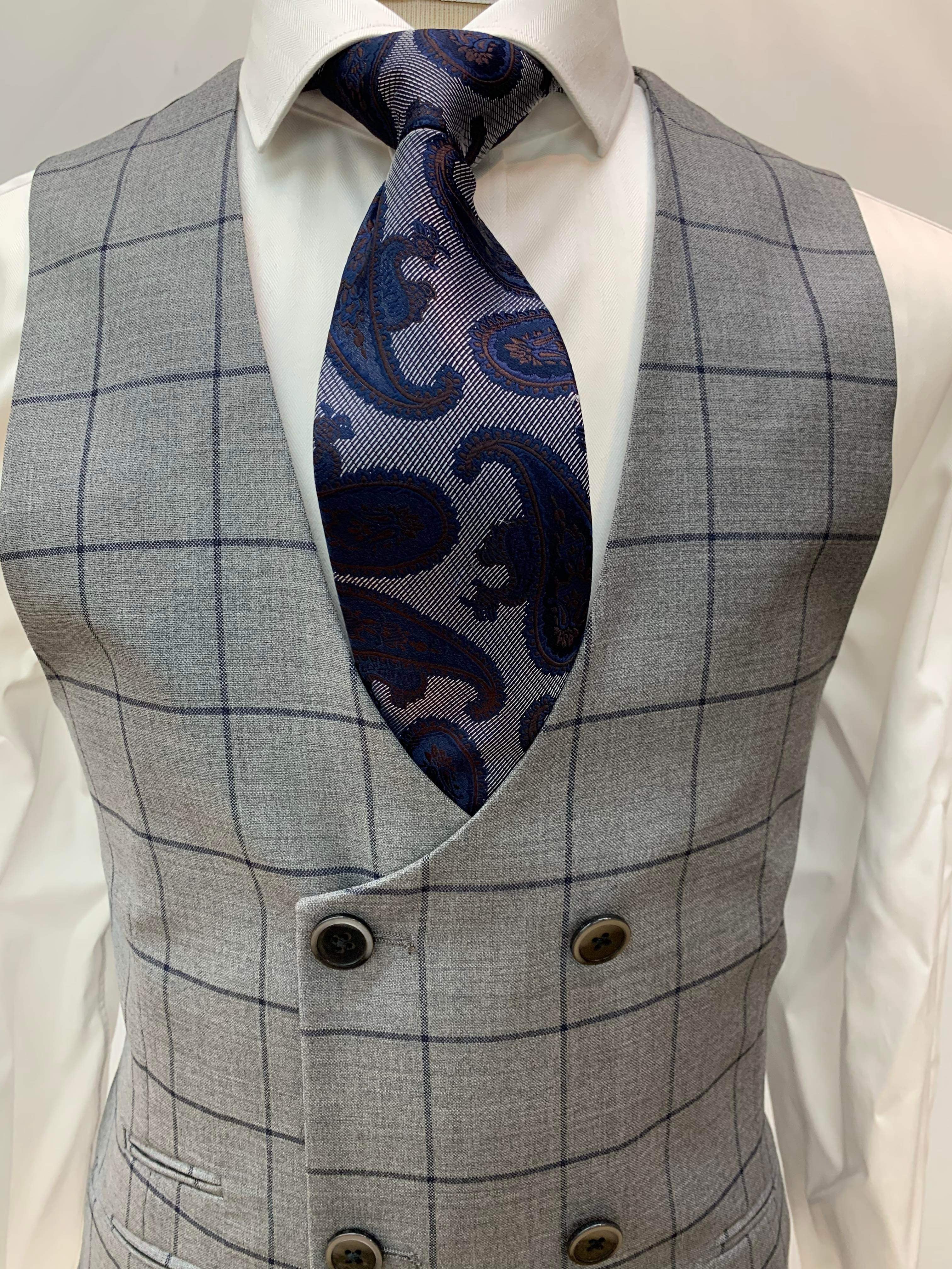 Gray/Navy Windowpane 3pc