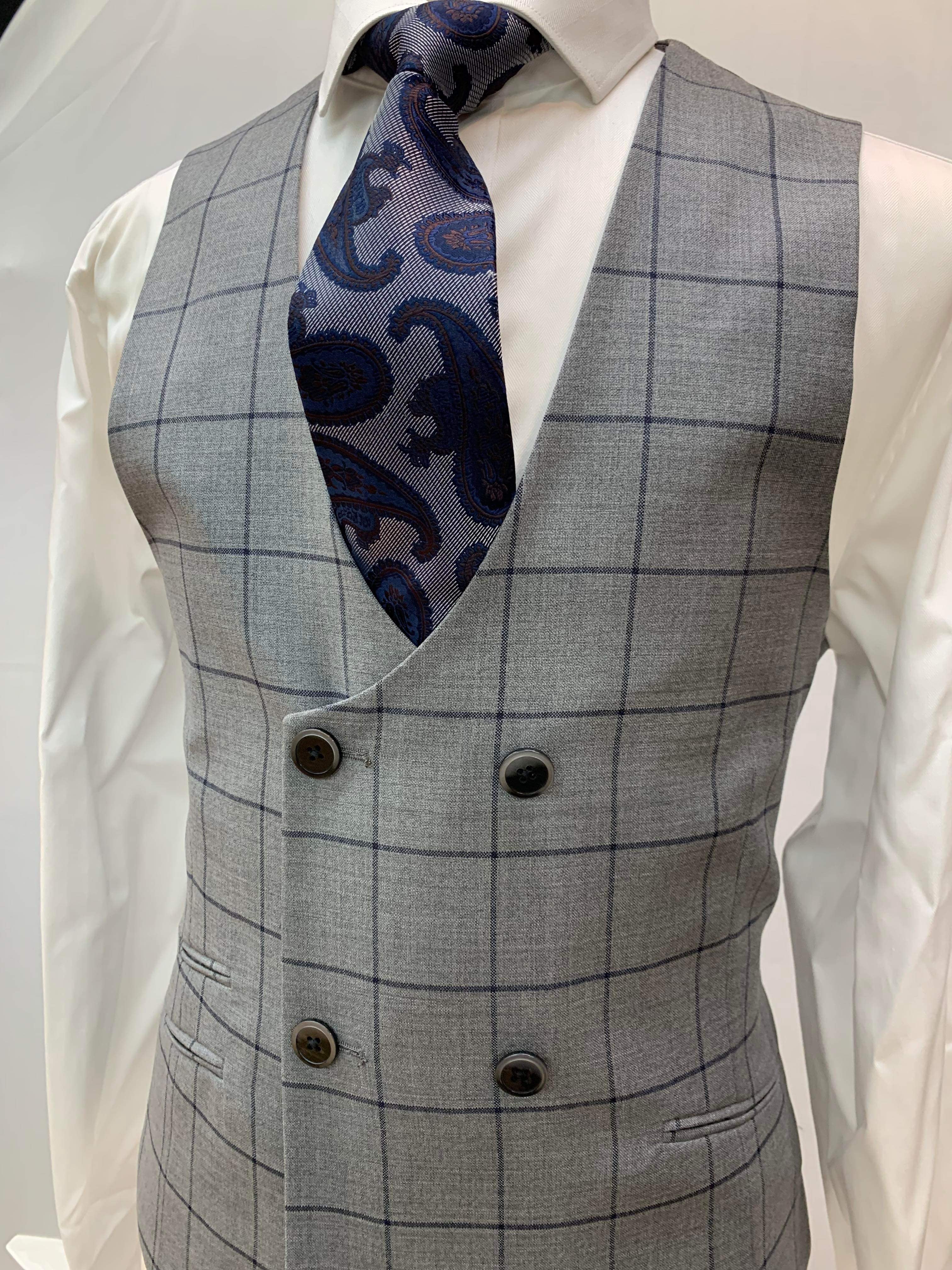 Gray/Navy Windowpane 3pc