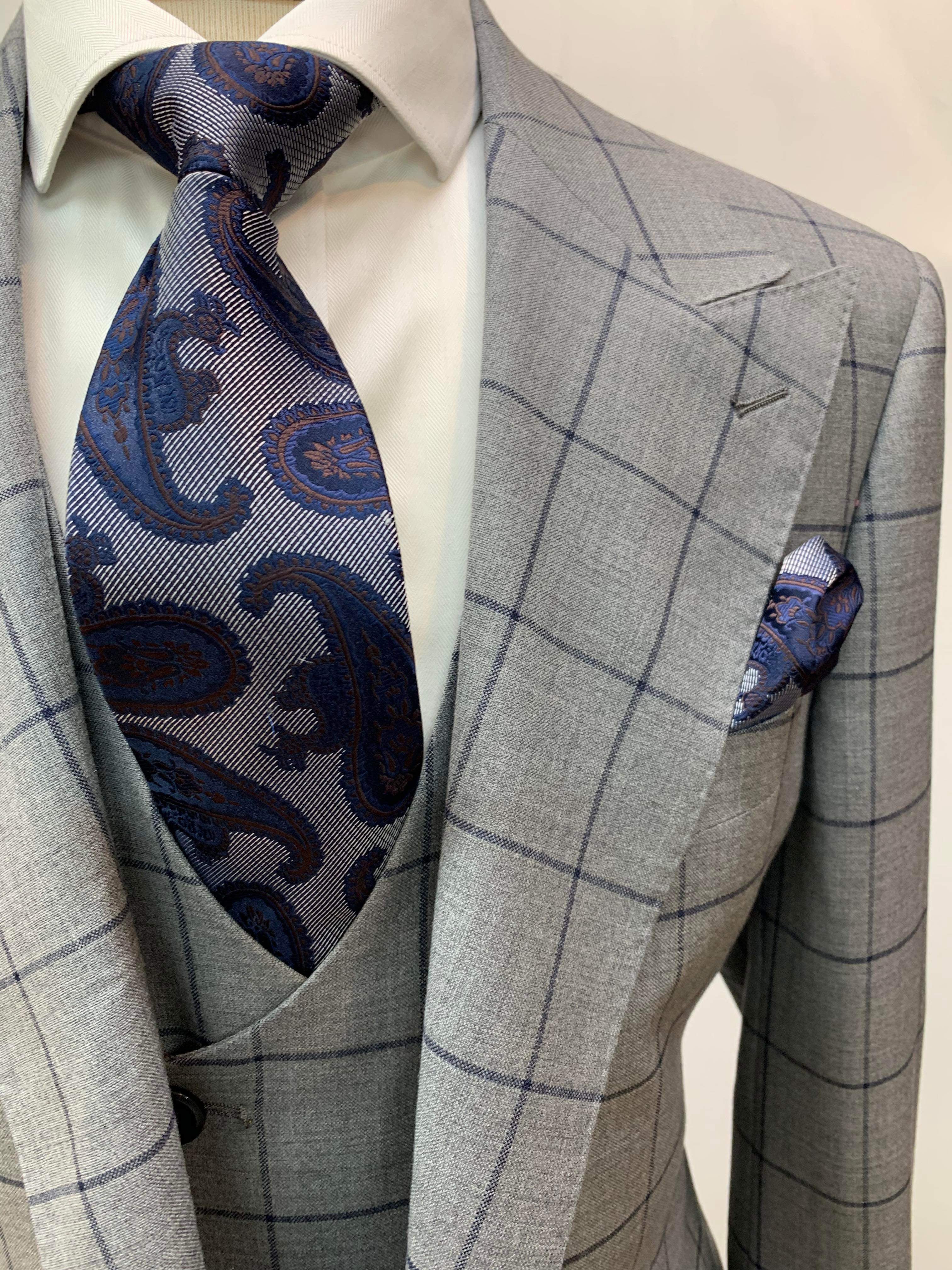 Gray/Navy Windowpane 3pc