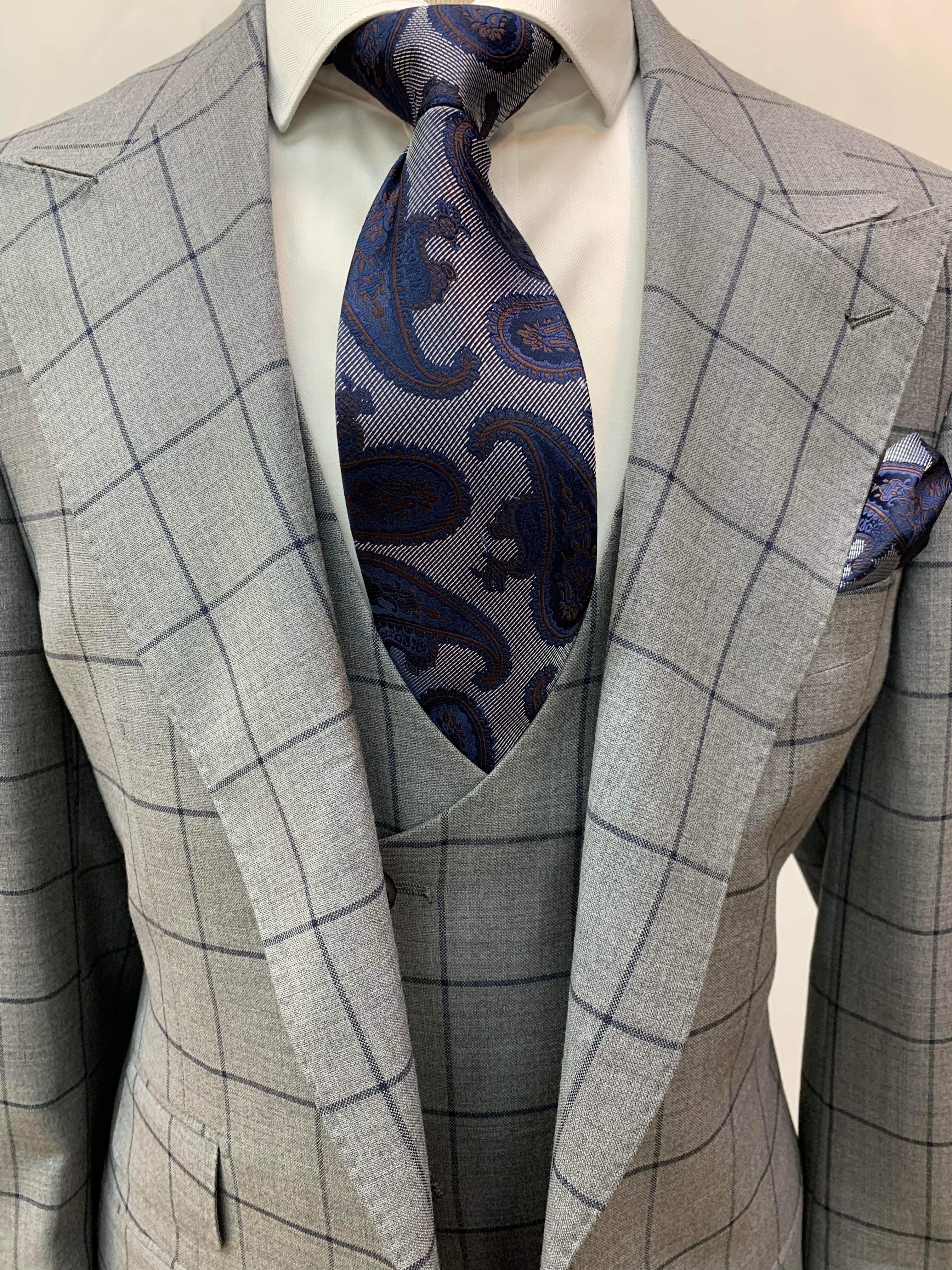 Gray/Navy Windowpane 3pc