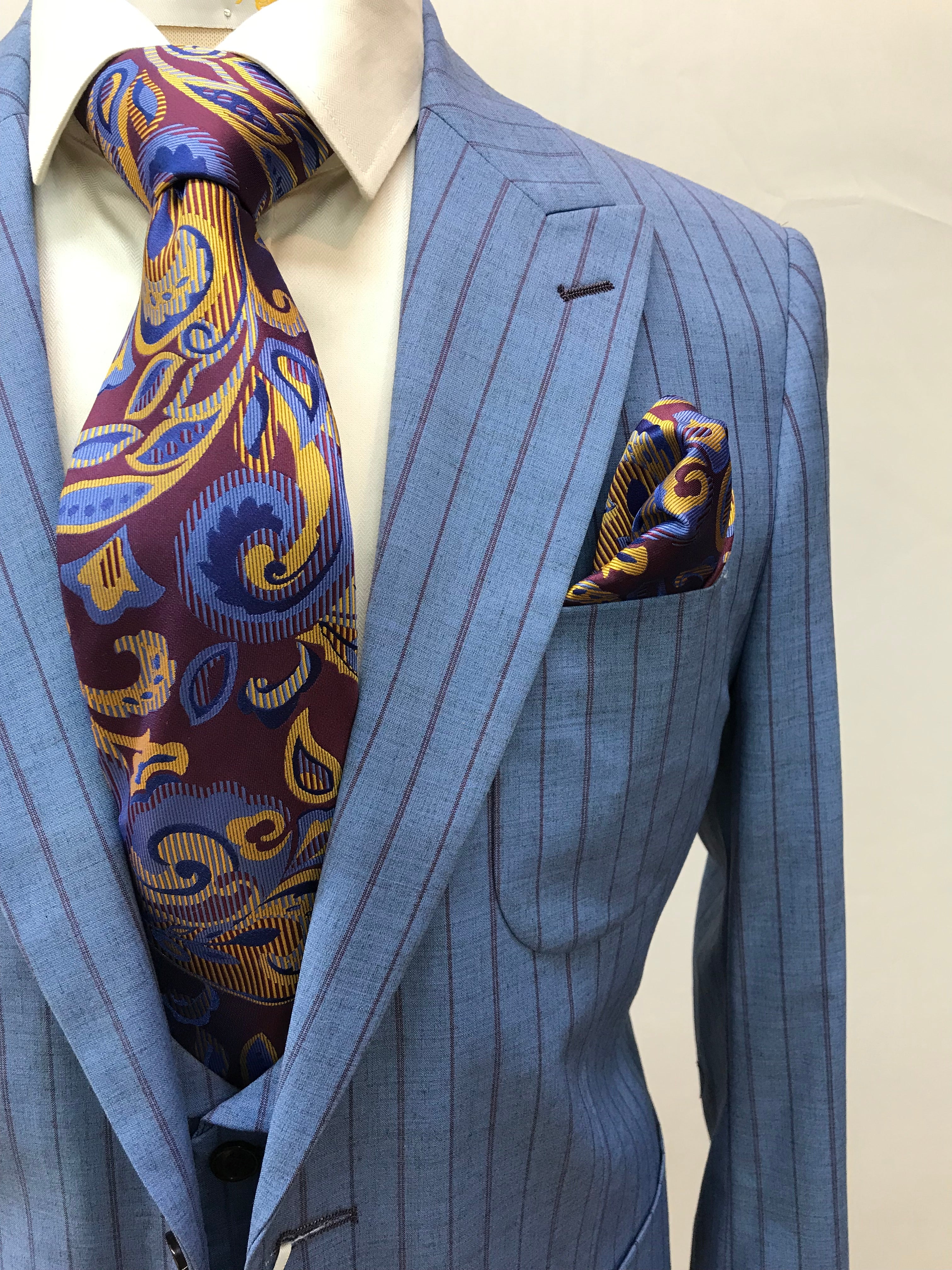 Rossi Man Slim Fit Blue/Burgundy Pinstripe