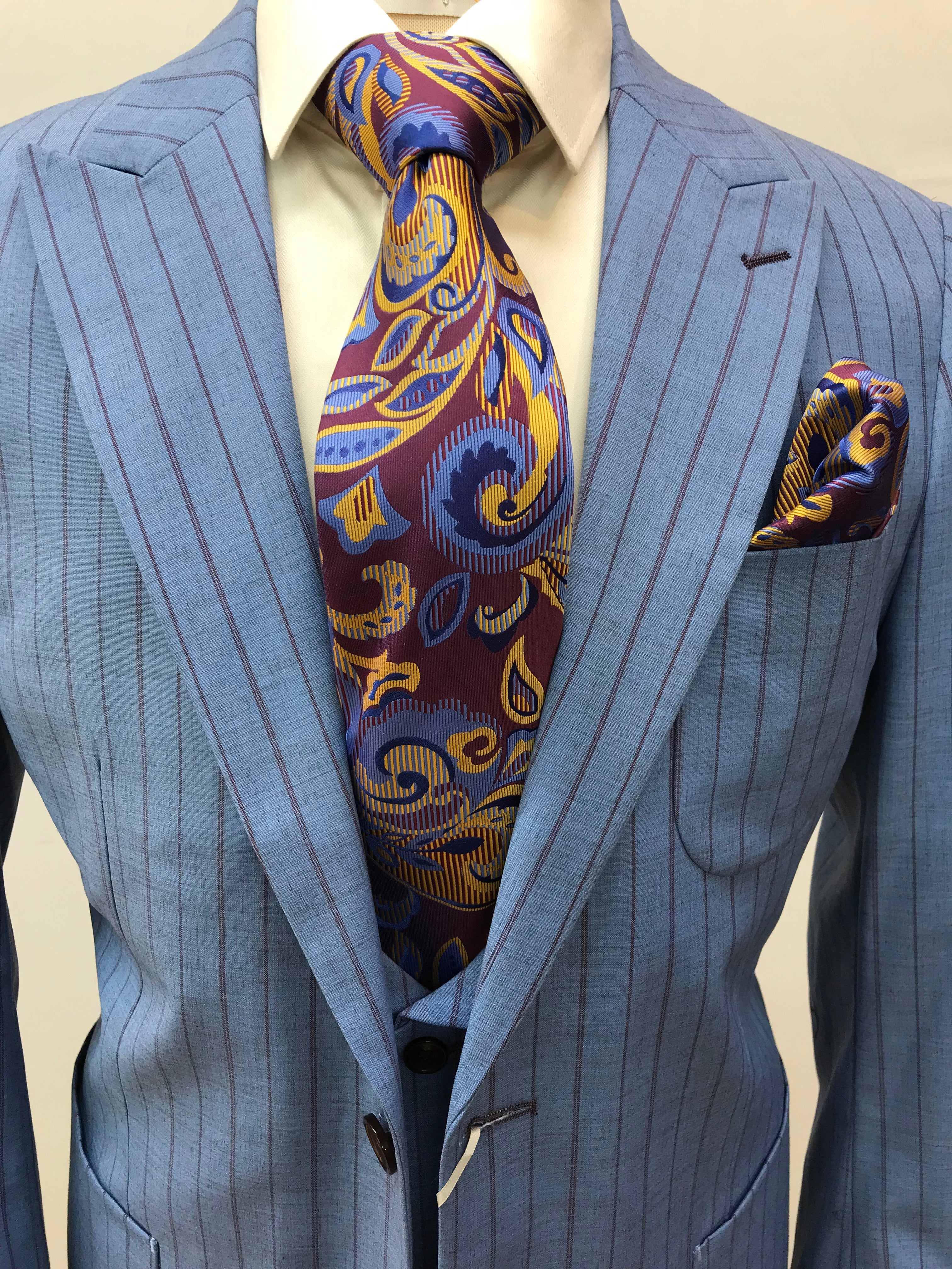 Rossi Man Slim Fit Blue/Burgundy Pinstripe