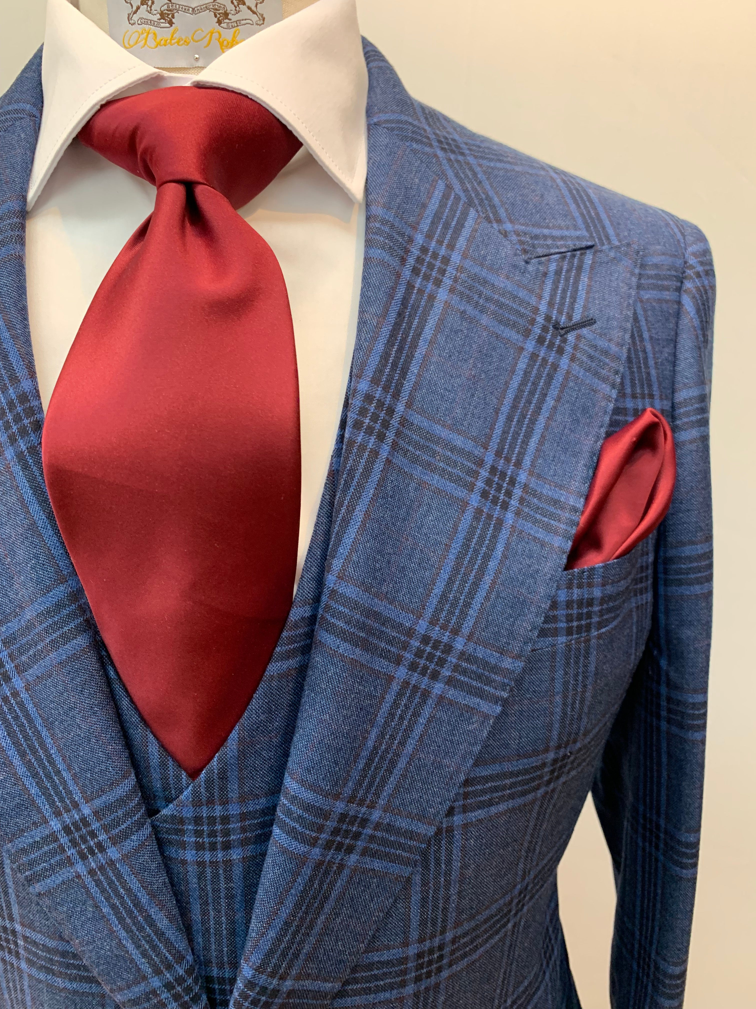 Tiglio Blue/Burgundy Plaid 3pc Suit