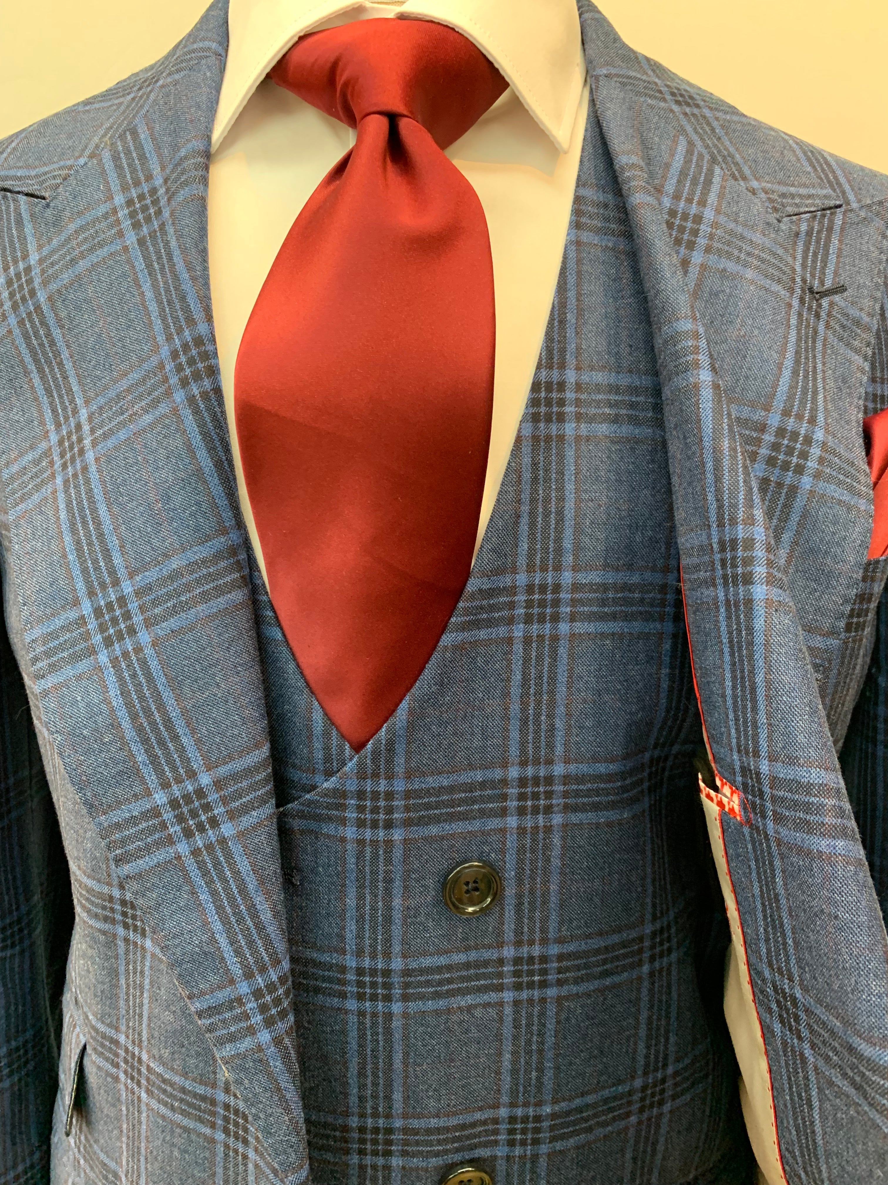 Tiglio Blue/Burgundy Plaid 3pc Suit