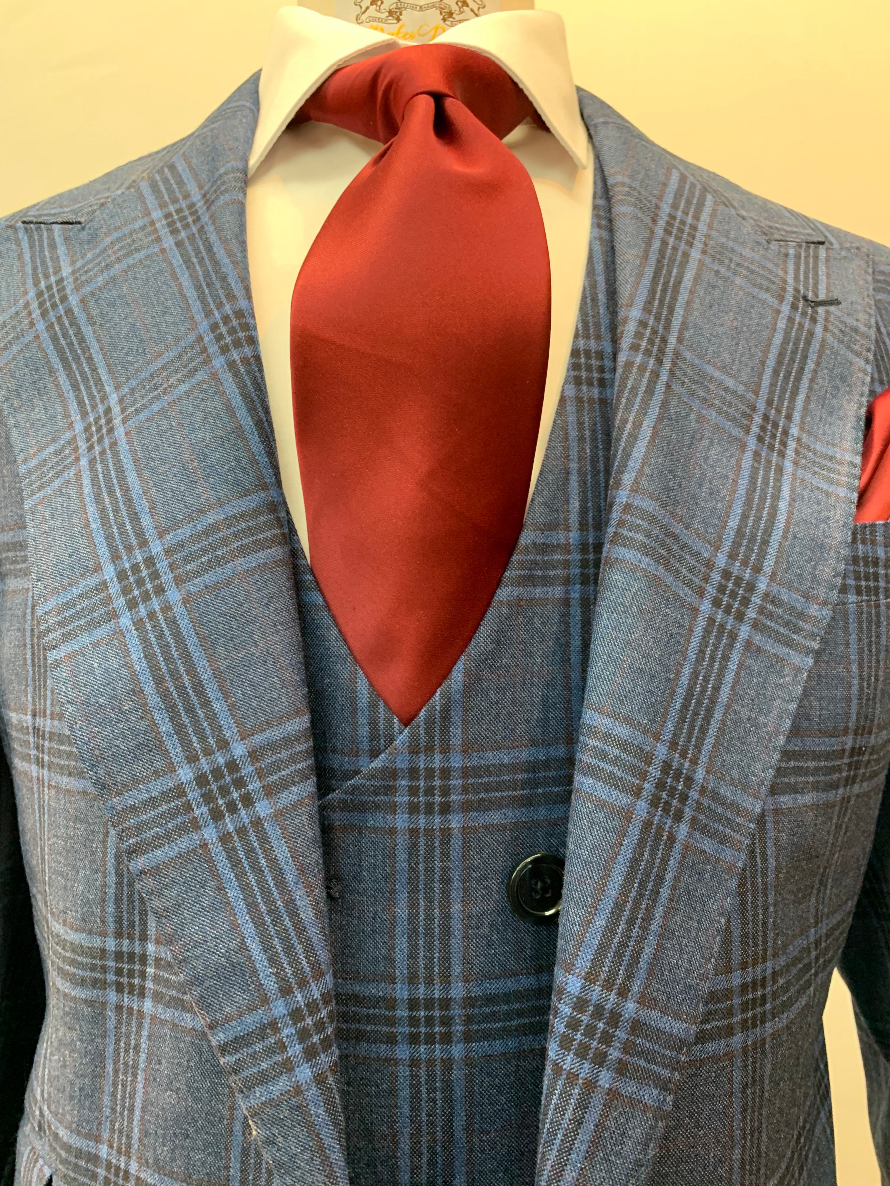 Tiglio Blue/Burgundy Plaid 3pc Suit