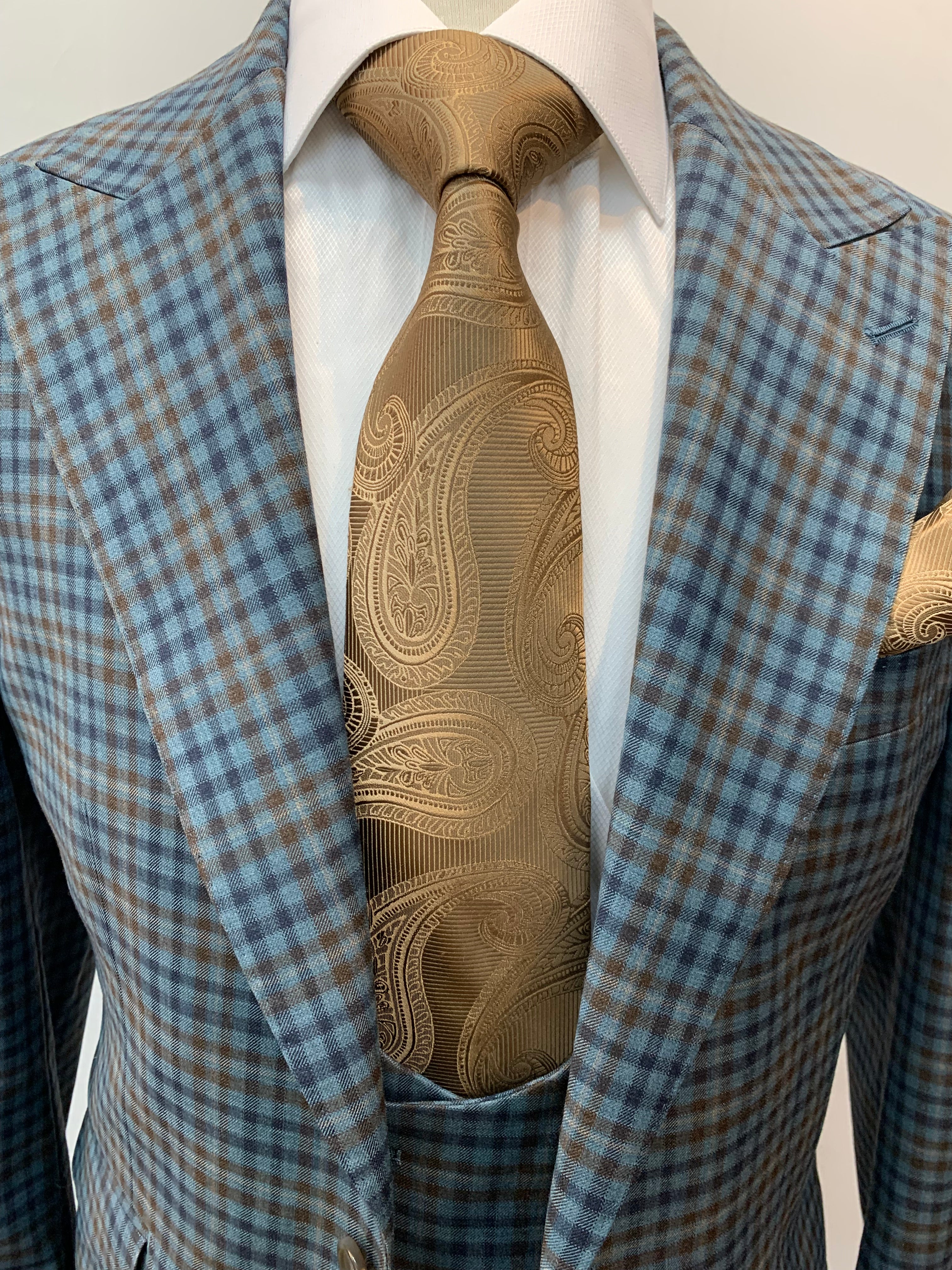 Berragamo Blue/Brown Plaid 3pc Suit