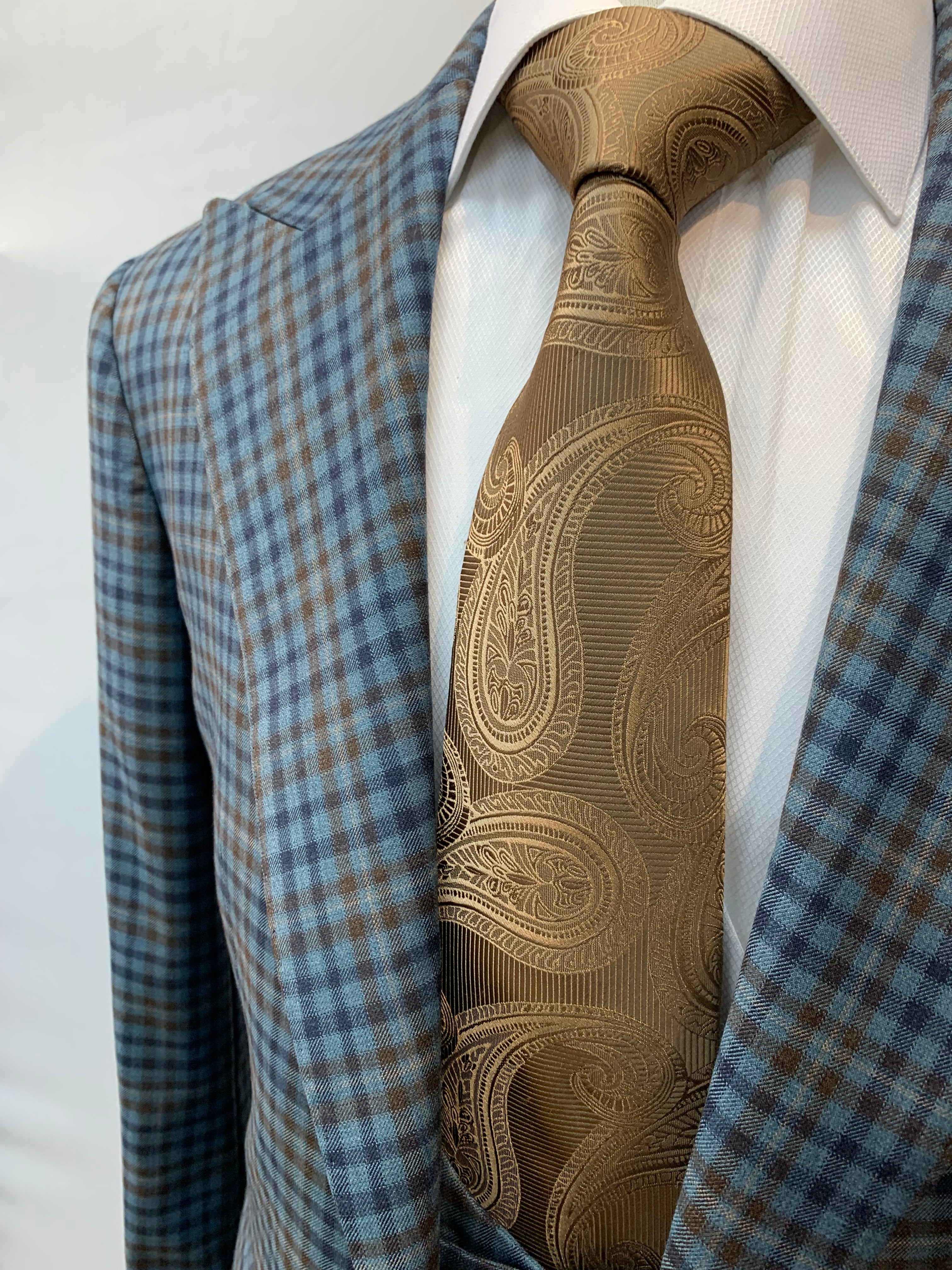 Berragamo Blue/Brown Plaid 3pc Suit