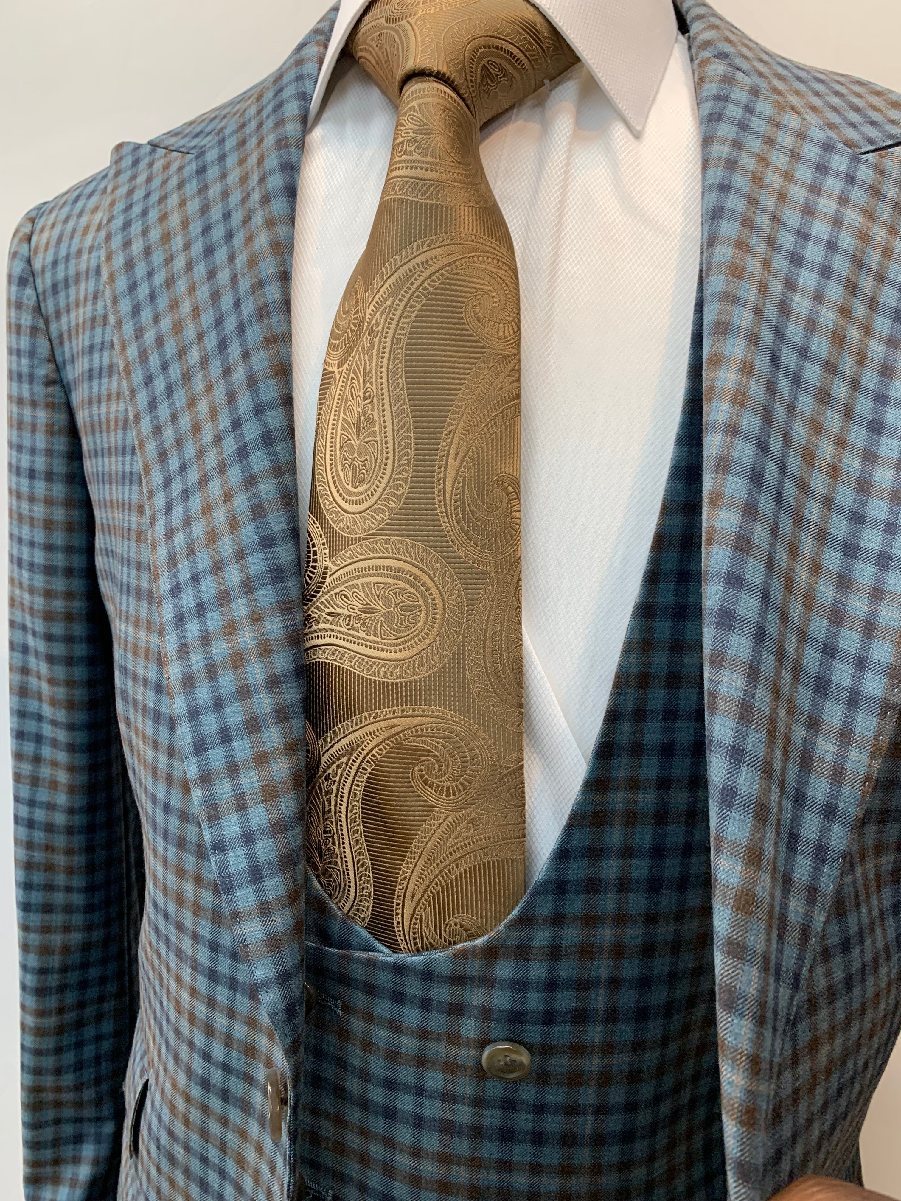 Berragamo Blue/Brown Plaid 3pc Suit