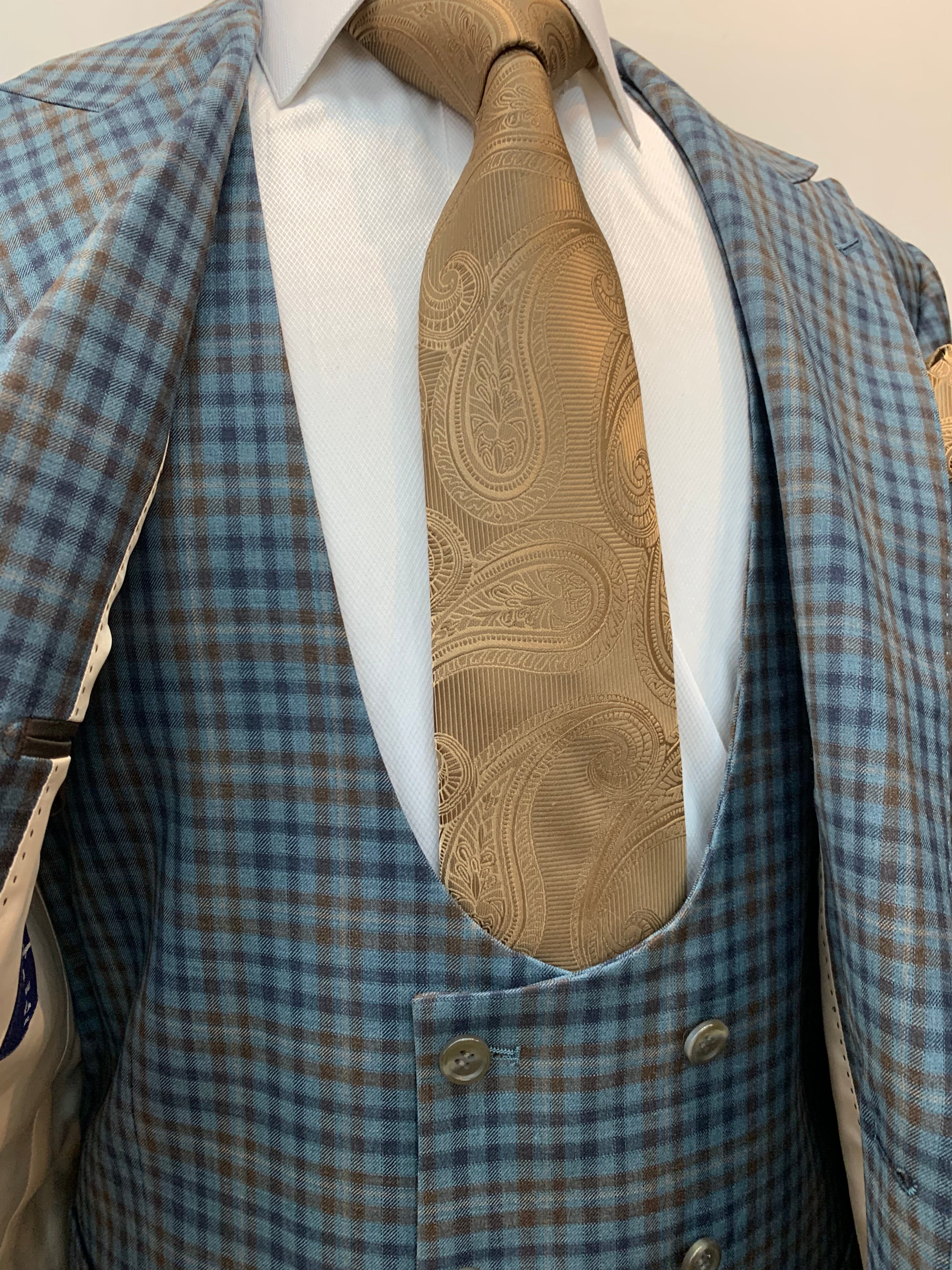 Berragamo Blue/Brown Plaid 3pc Suit