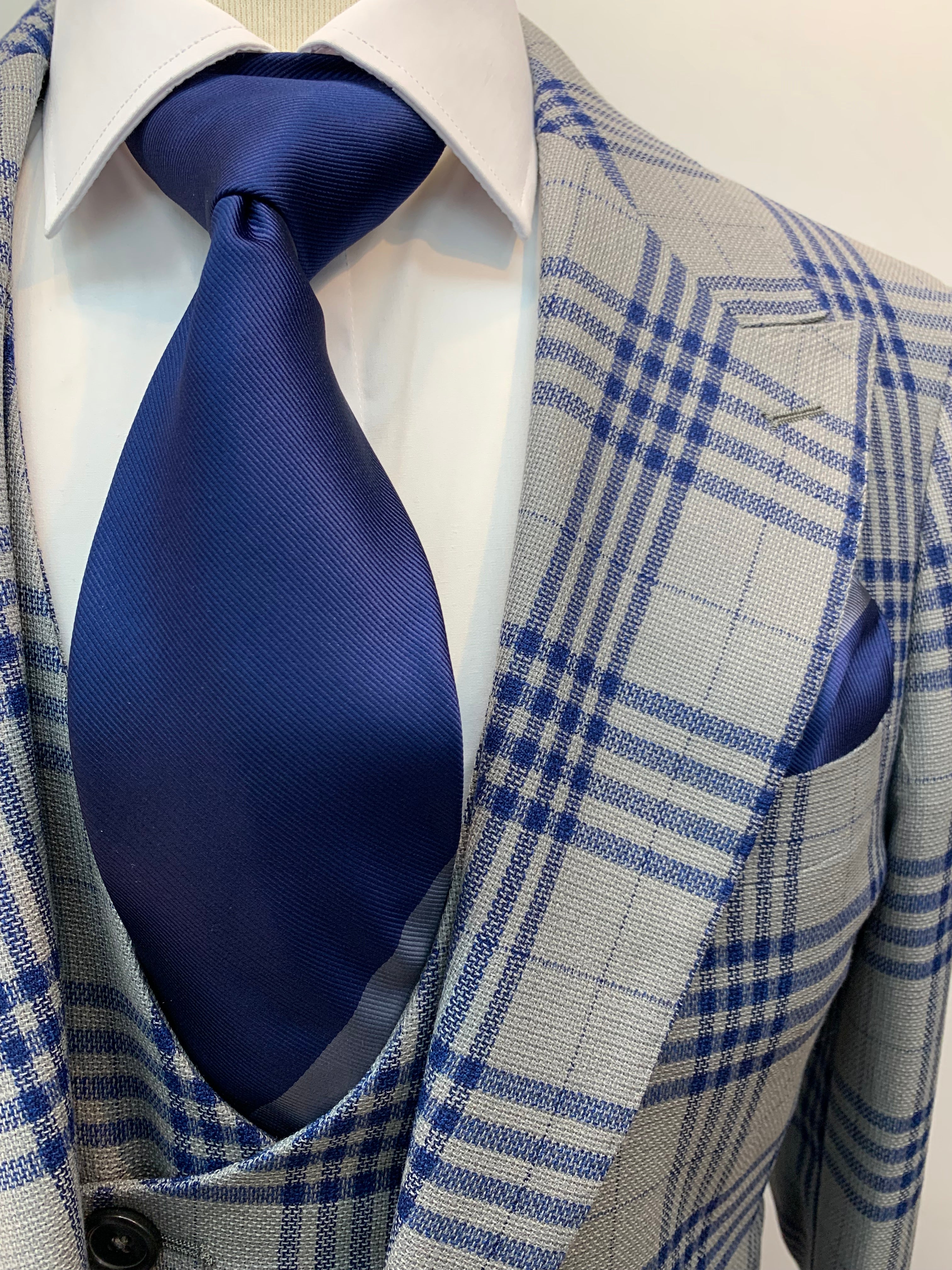 Tiglio Gray/Blue Plaid 3pc Suit