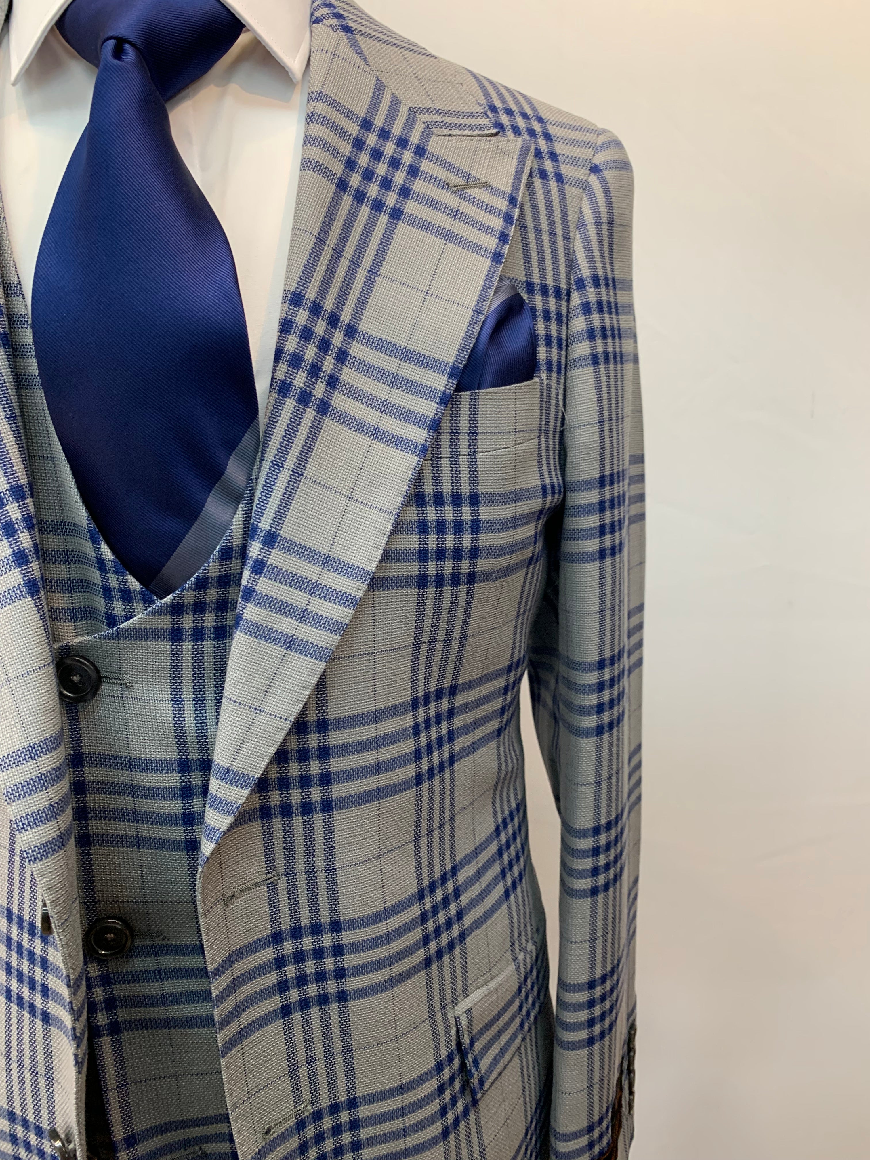Tiglio Gray/Blue Plaid 3pc Suit