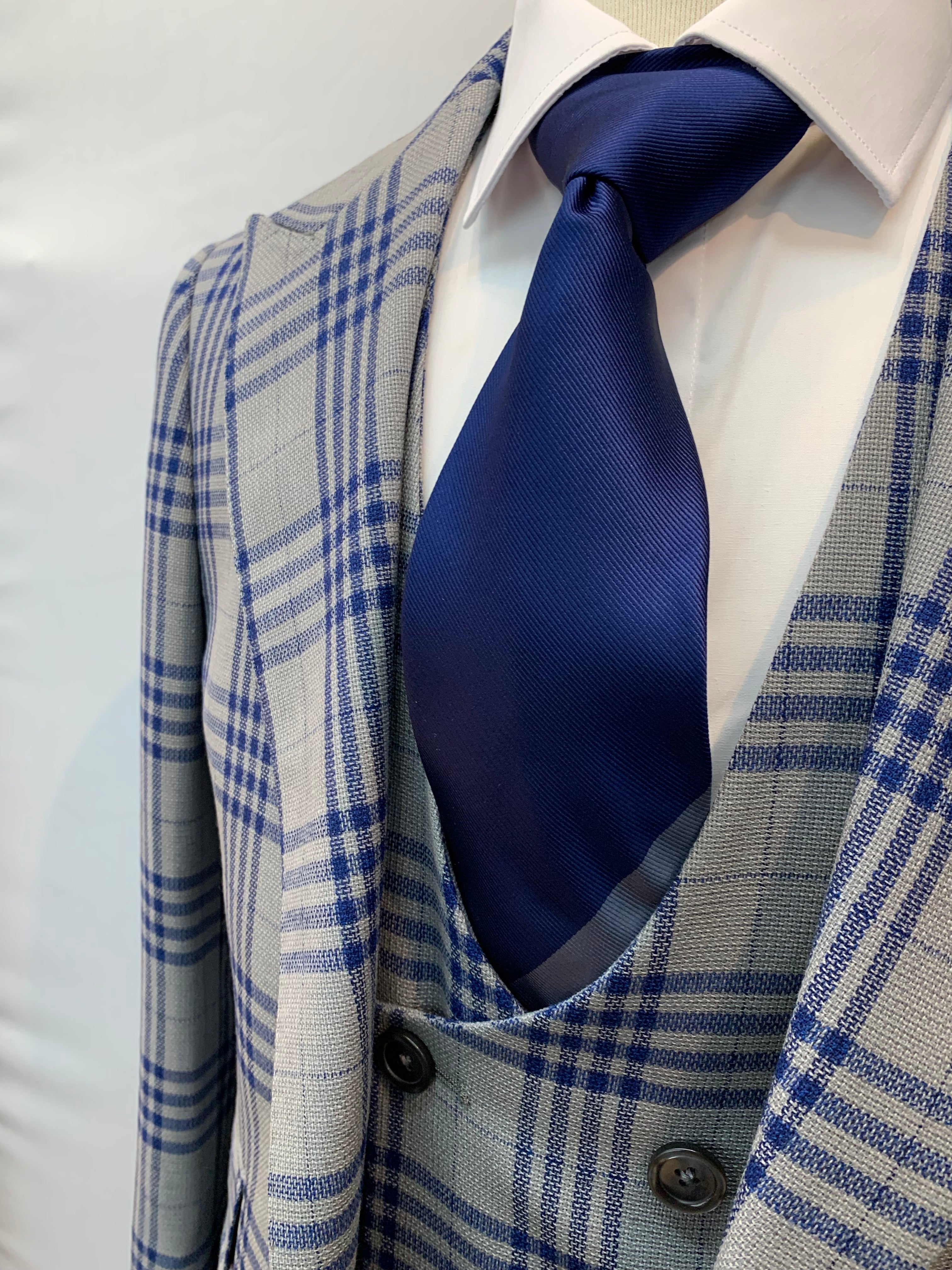 Tiglio Gray/Blue Plaid 3pc Suit