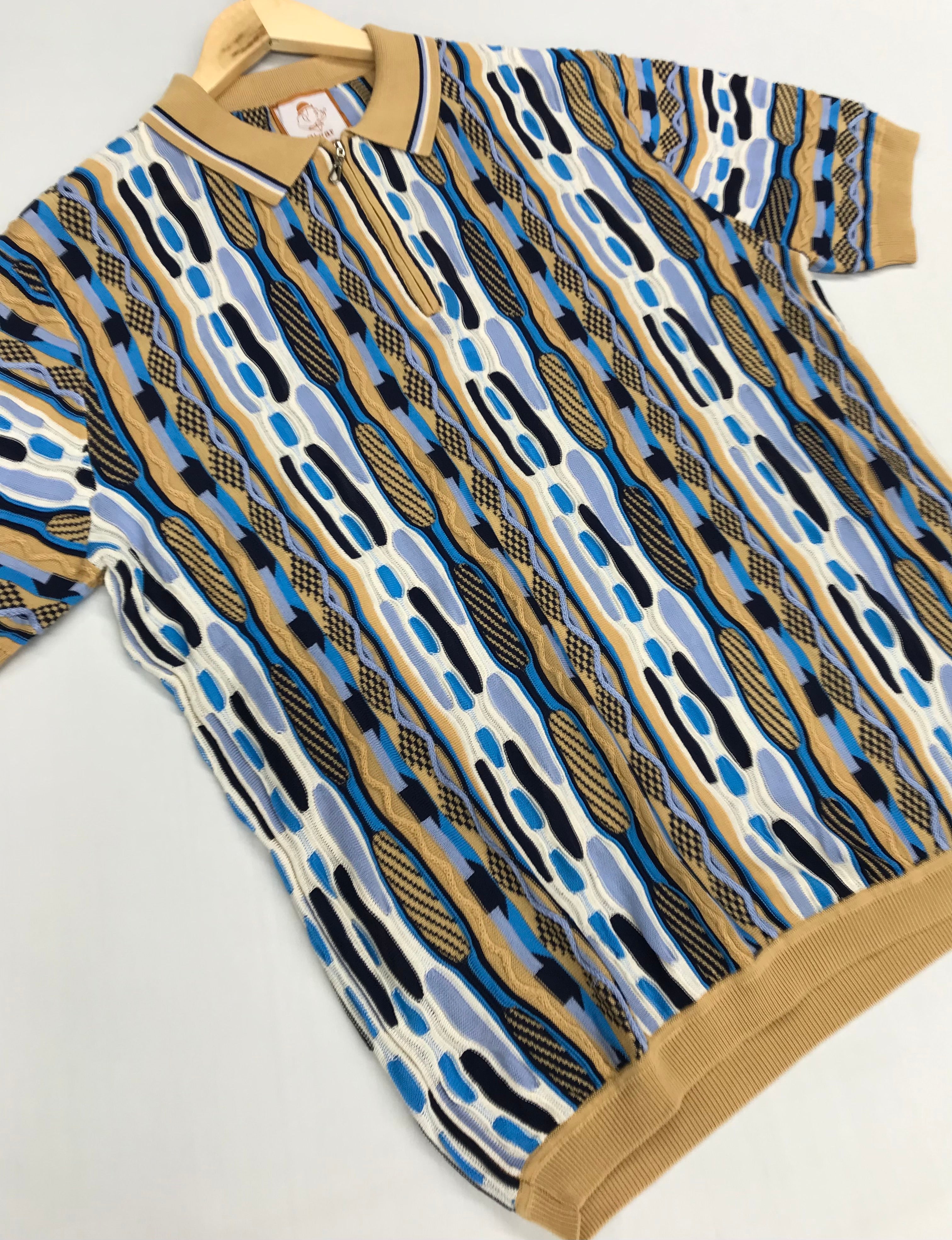 Couture Tan/Blue/White Short Sleeve Shirt