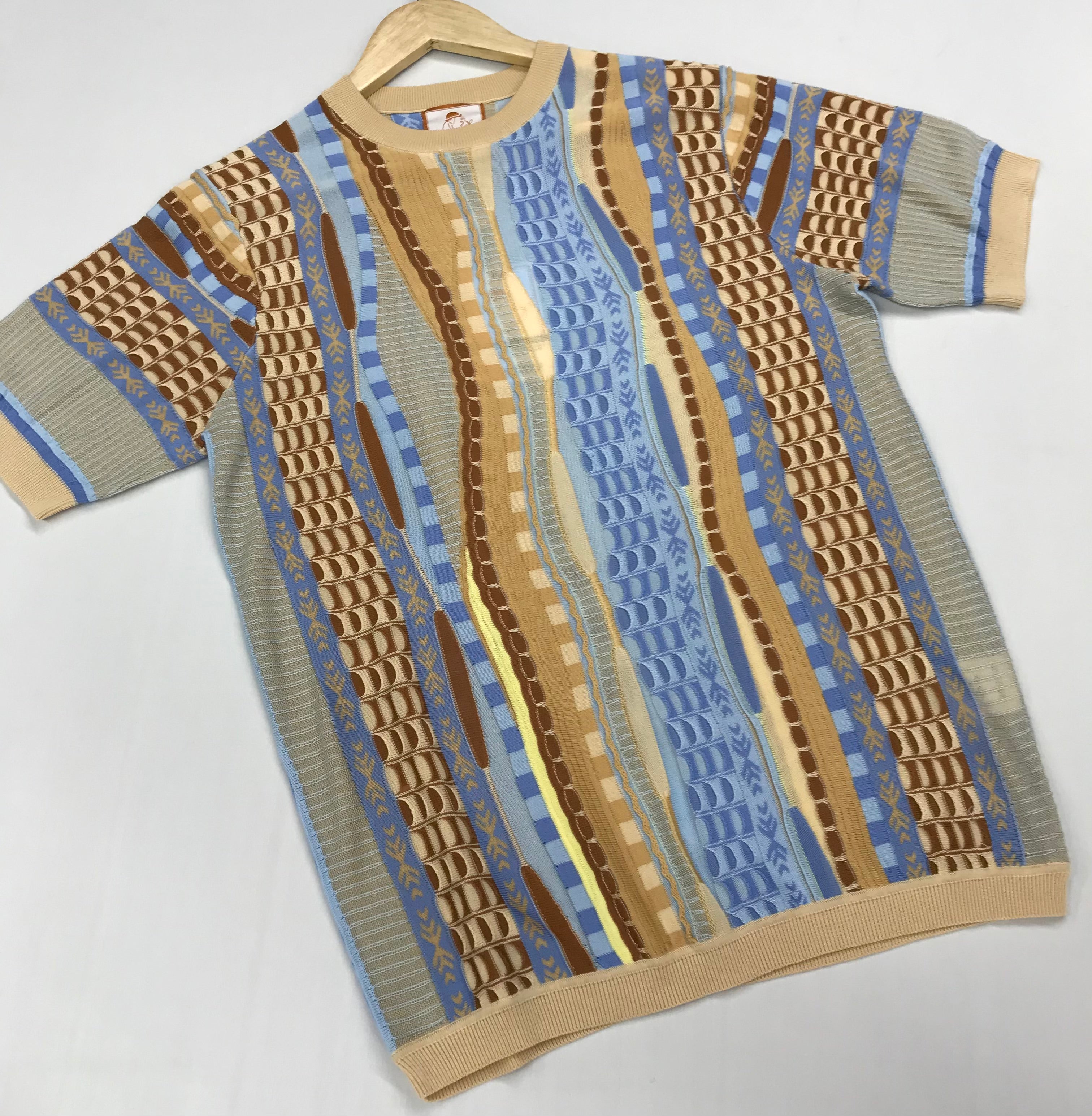 Couture Tan/Brown/Blue Short Sleeve Shirt