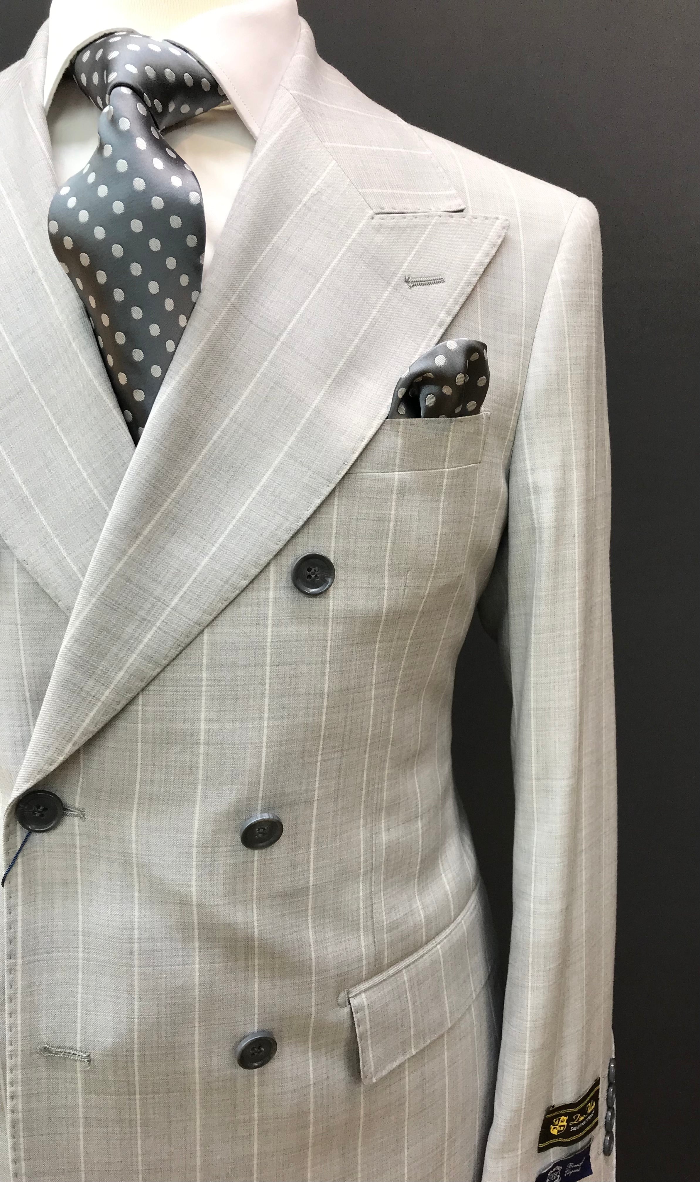 Berragamo Gray/White Double Breasted Pinstripe