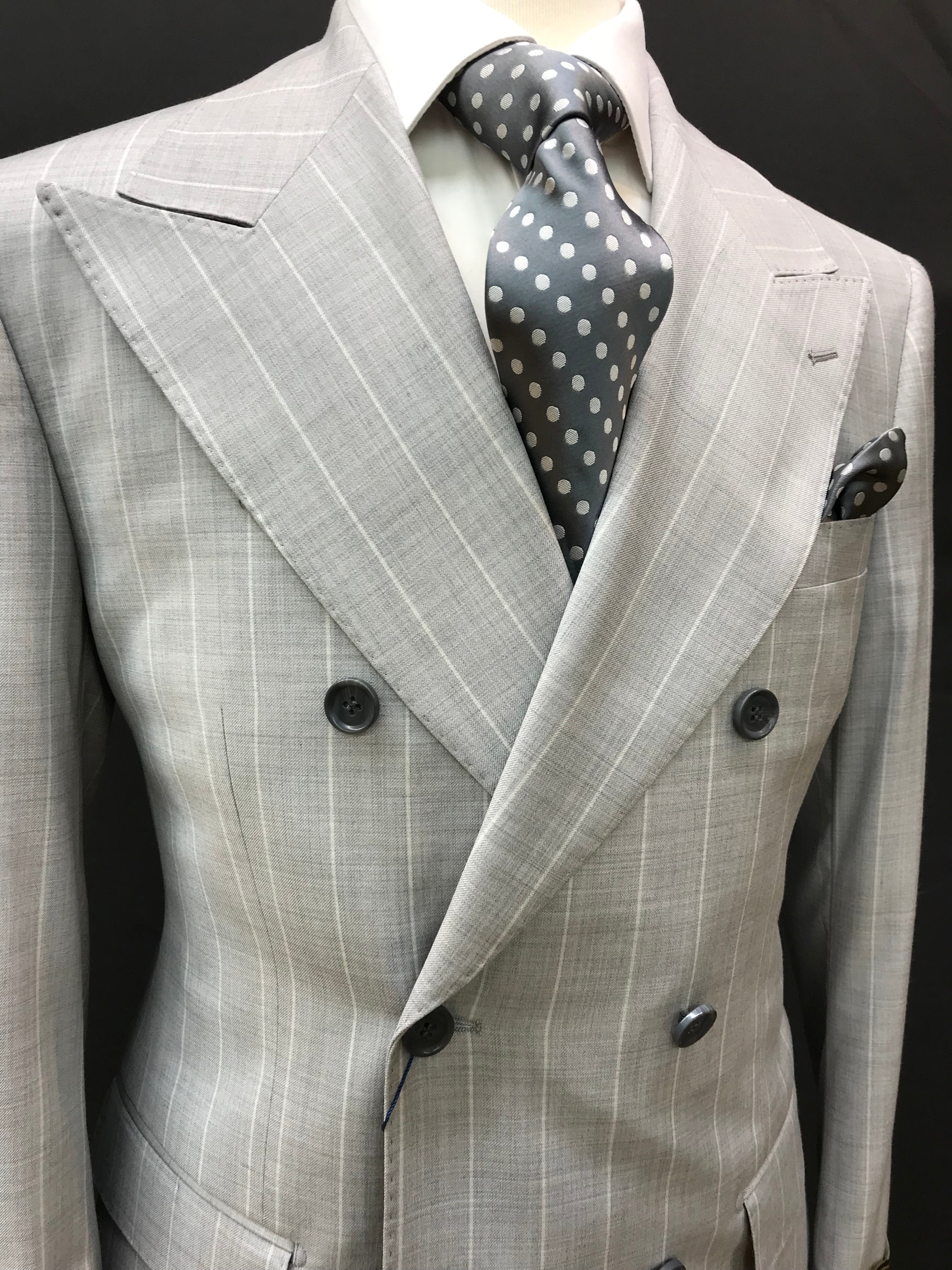 Berragamo Gray/White Double Breasted Pinstripe