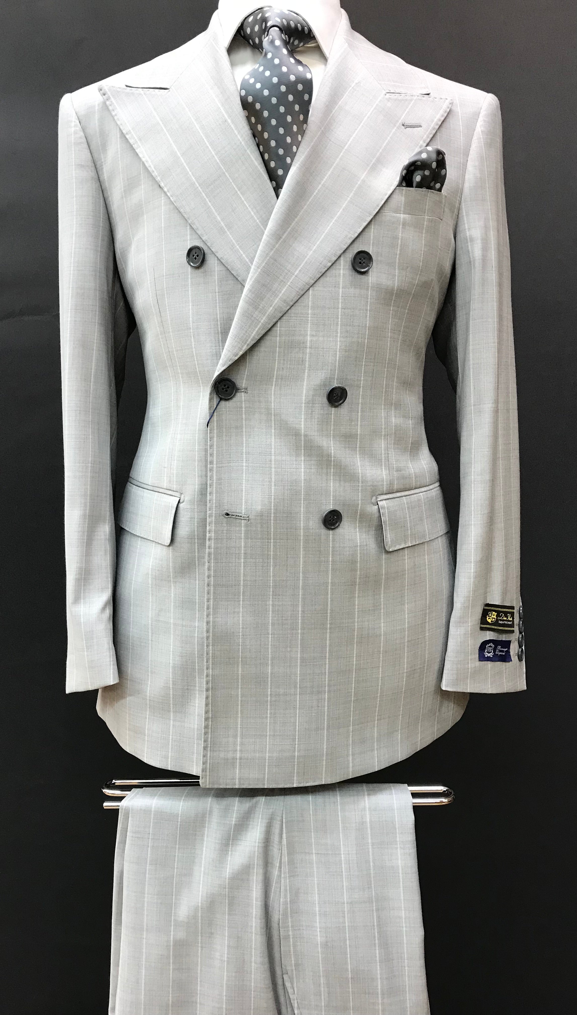 Berragamo Gray/White Double Breasted Pinstripe