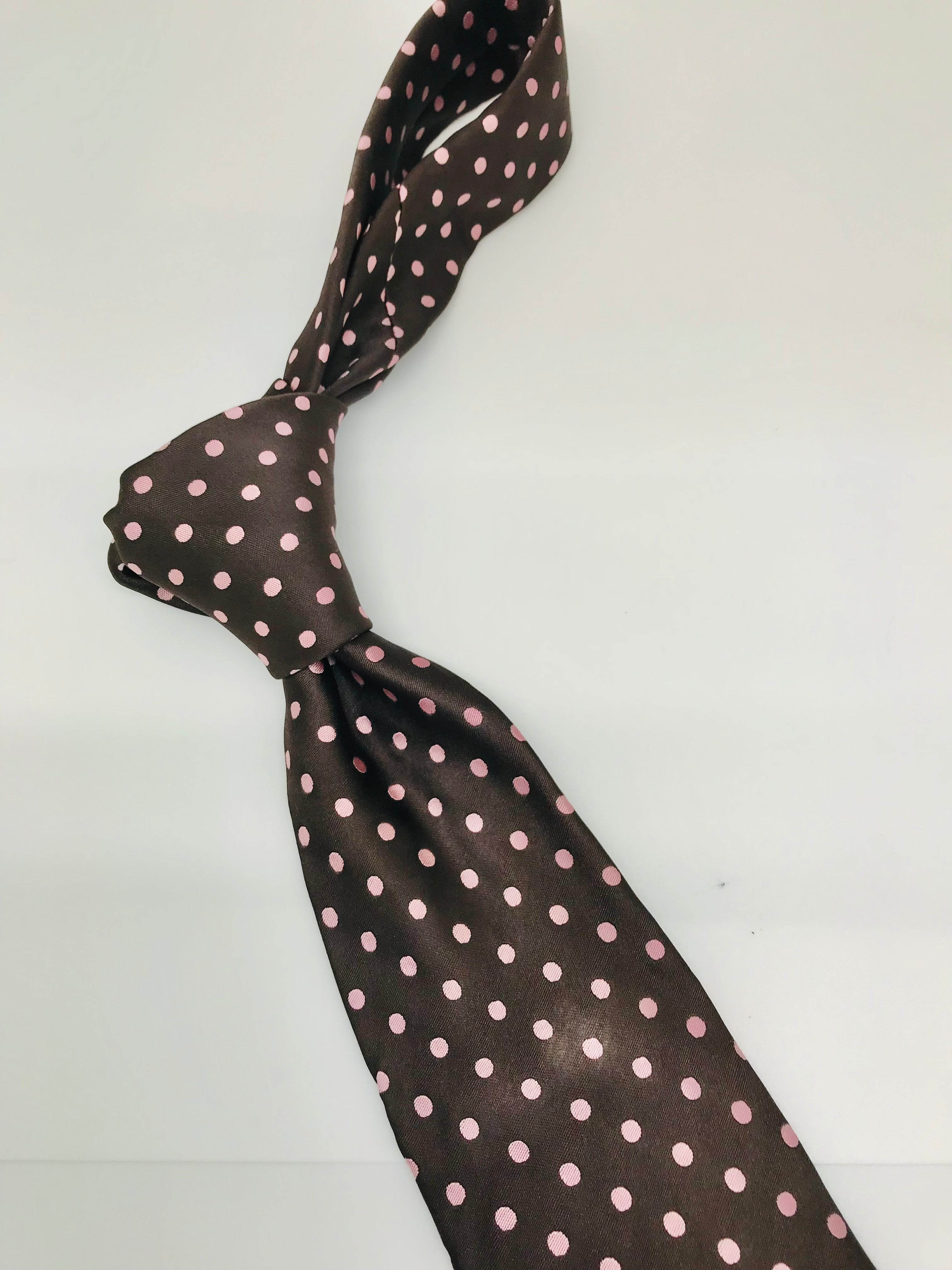 Brown & Pink Polka Dot Tie