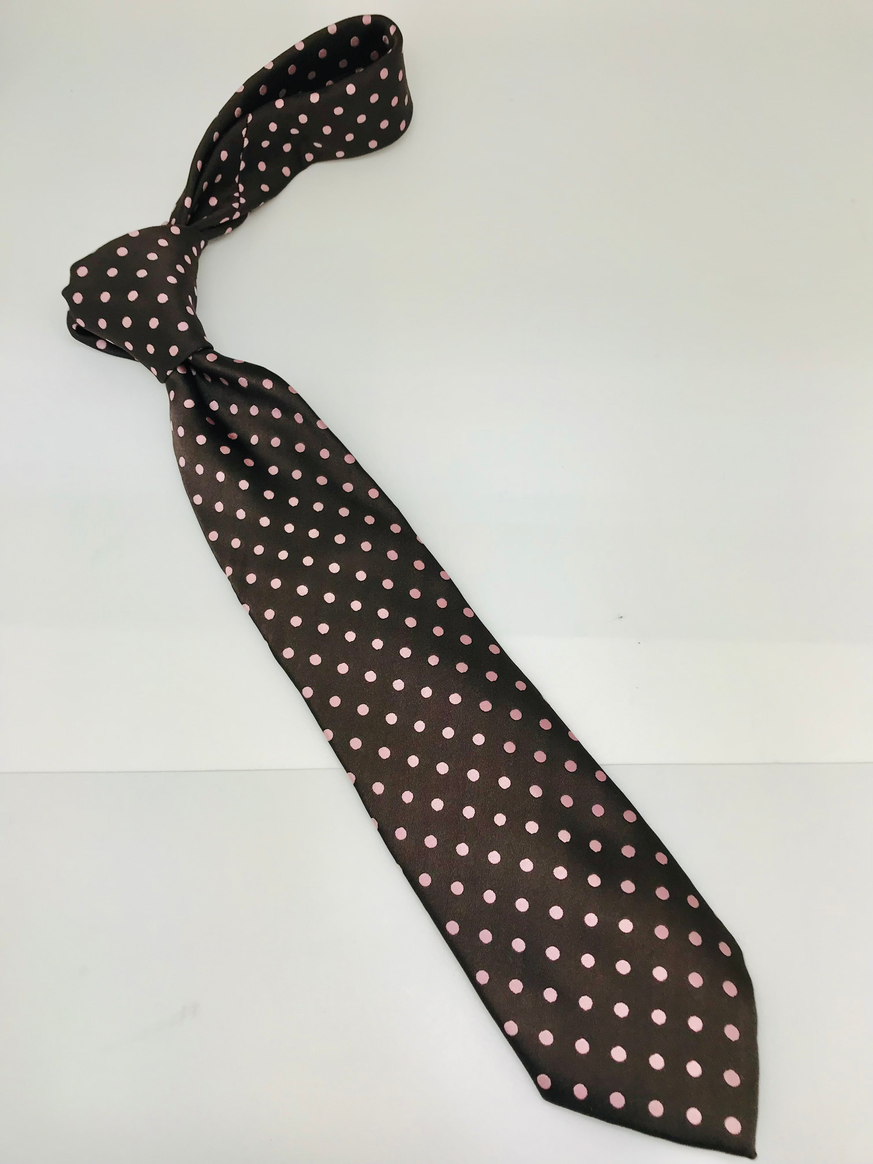 Brown & Pink Polka Dot Tie